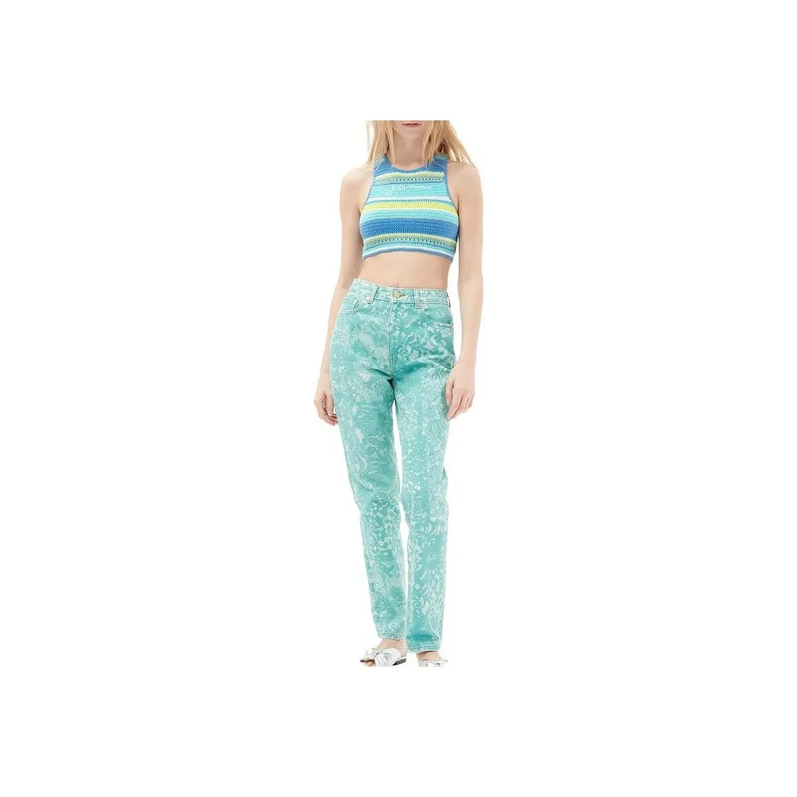 GANNI Tank Top Bikini Swimwear Women's Blue Citrus Wine