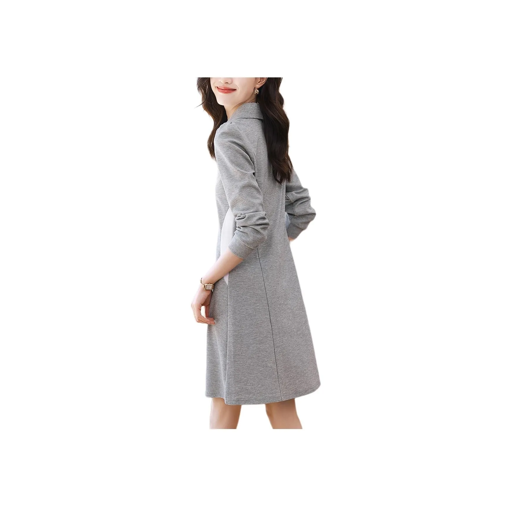 Mo Han Yi Mei Long Sleeved Dresses Women's Gray