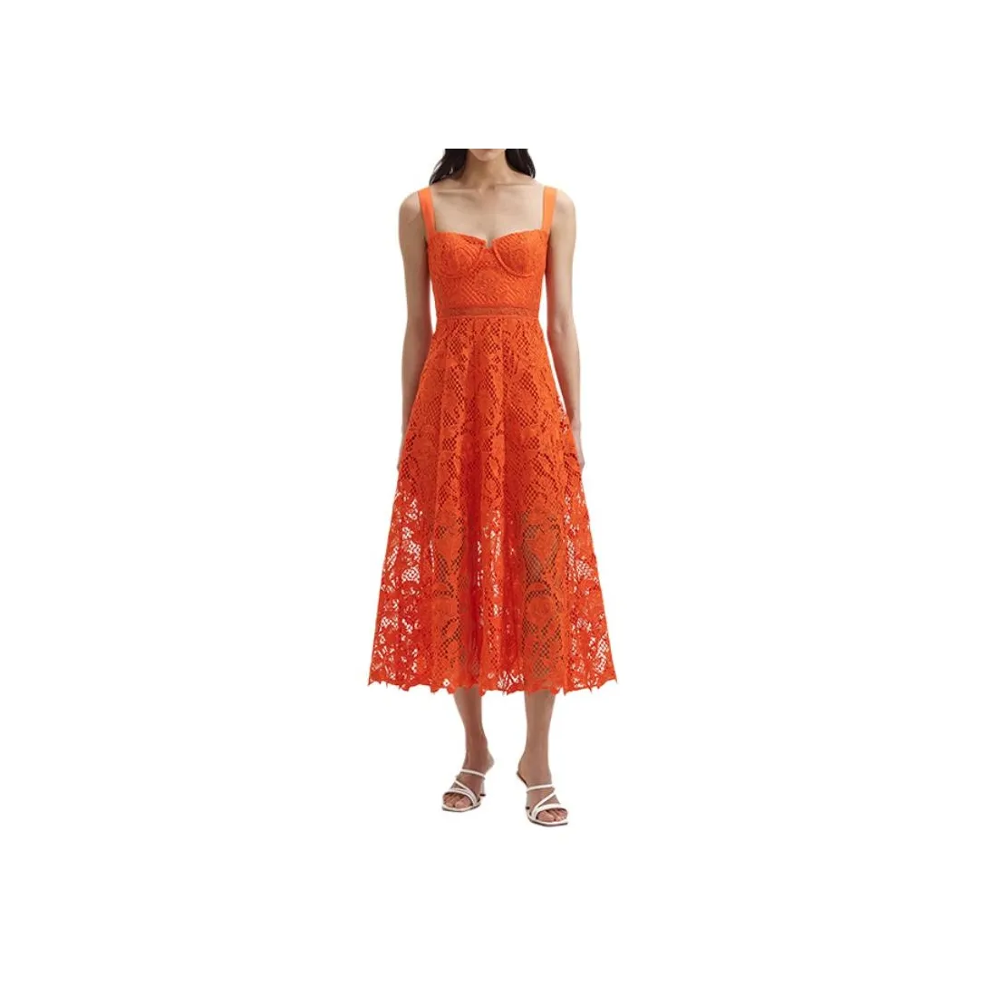 Self portrait Sleeveless Dress Women's Bright Orange