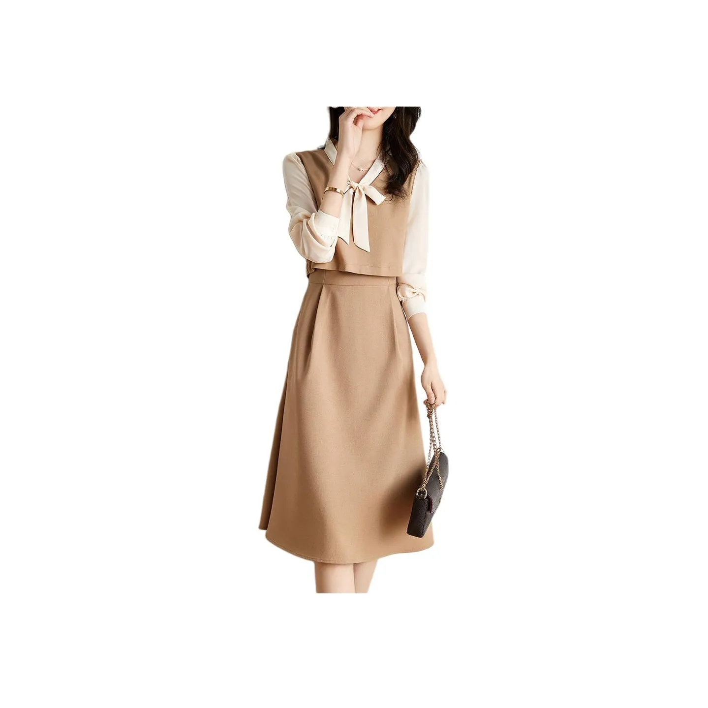 Mo Han Yi Mei Long Sleeved Dress Women's Light Khaki