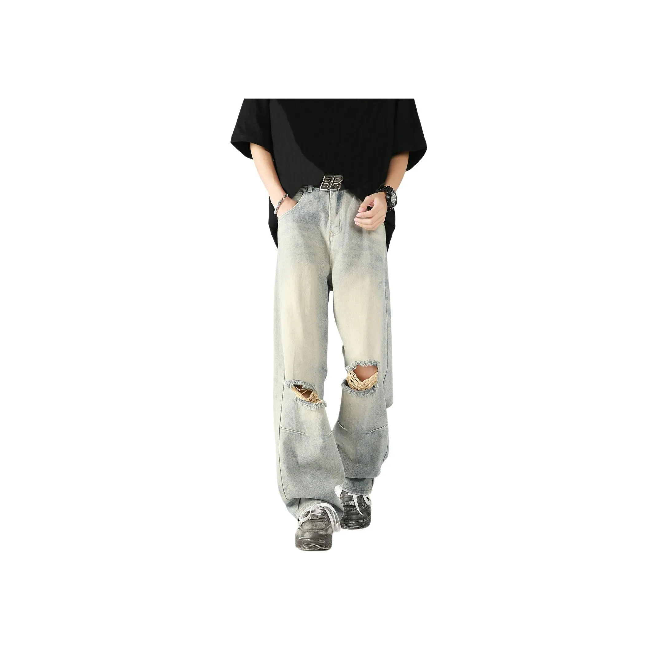 Menglaini Jeans Unisex Gray