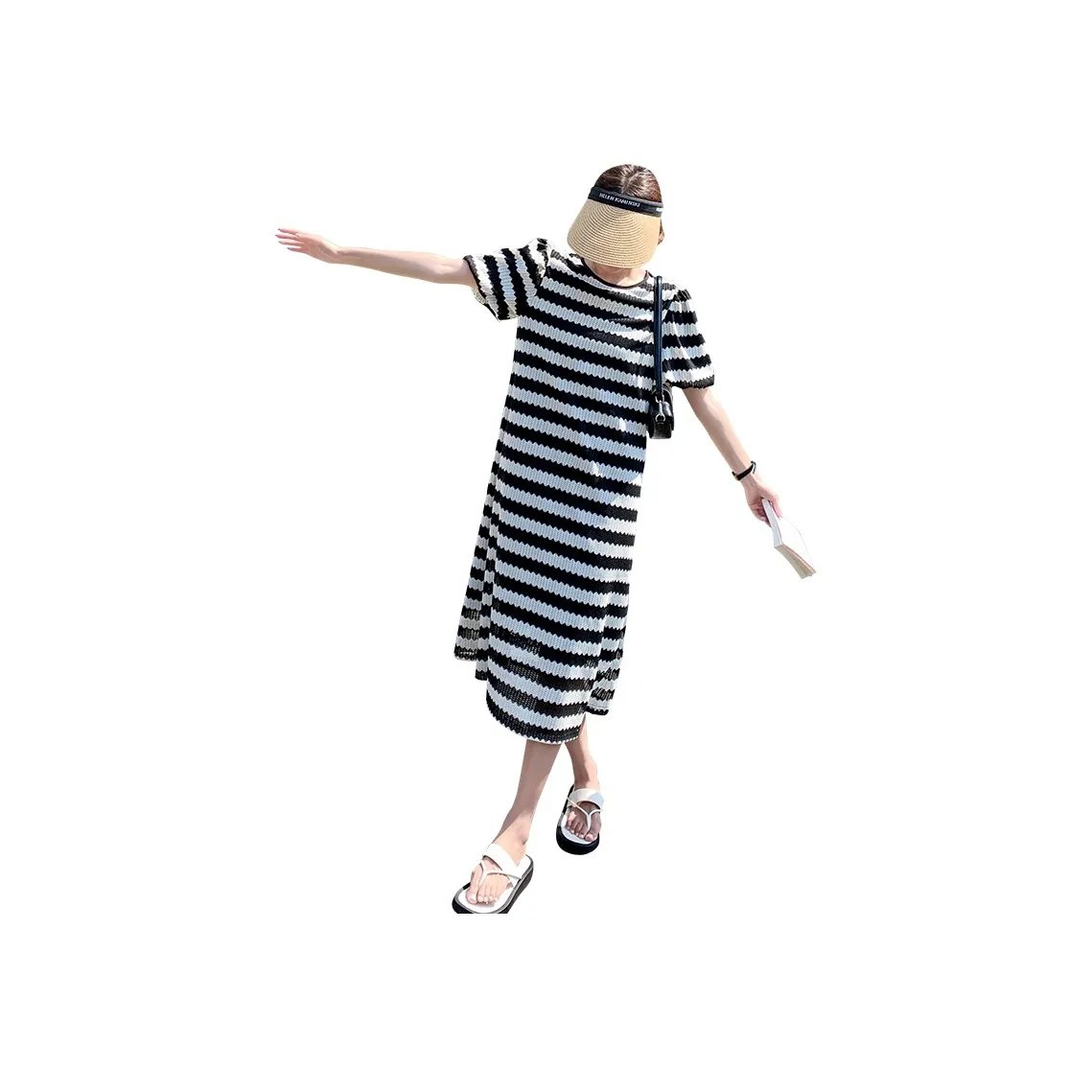 TEME Short Sleeved Dress Women's Gauze Stripes