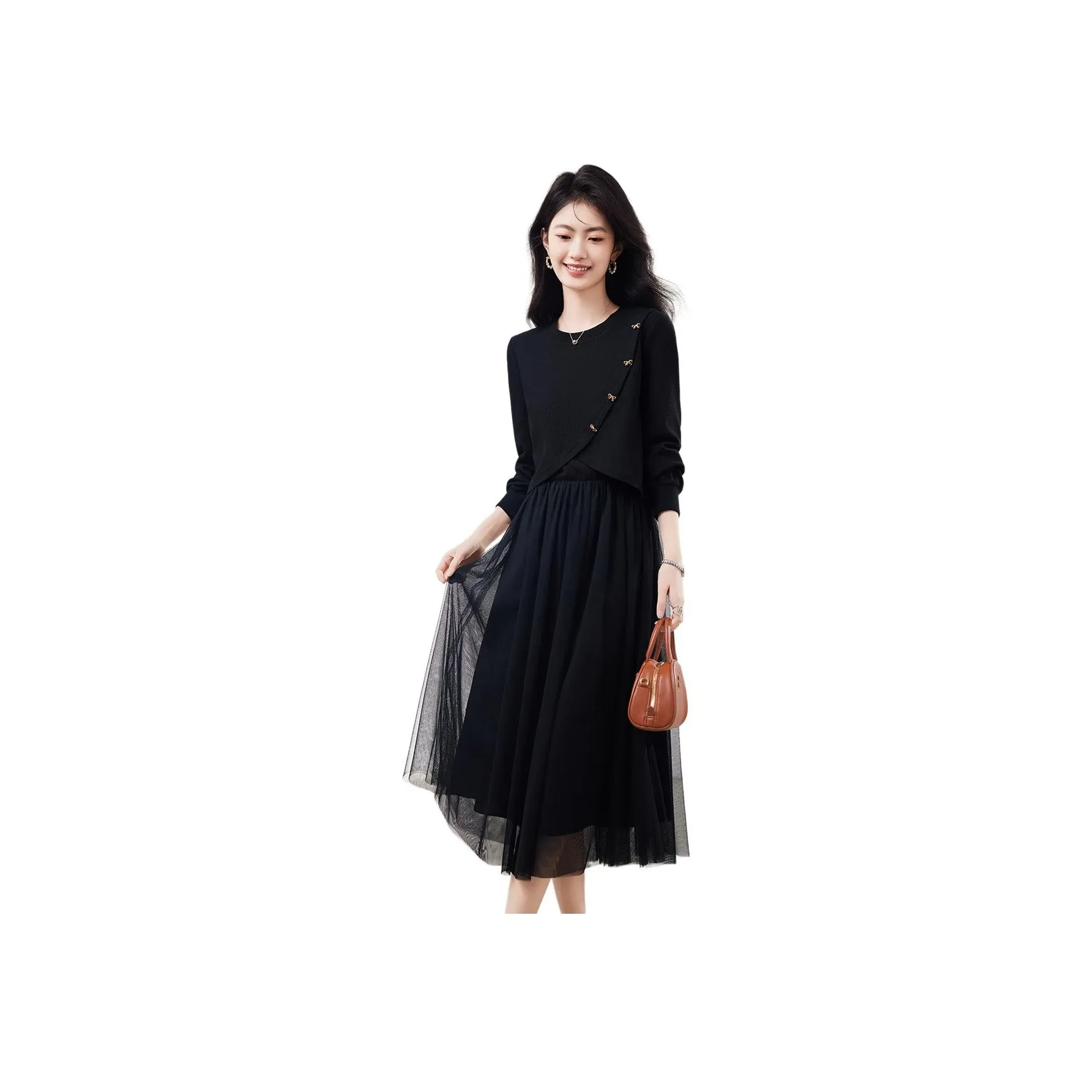 XINFEIYU Skirt Set Women's Black Top/Black Tank Dress