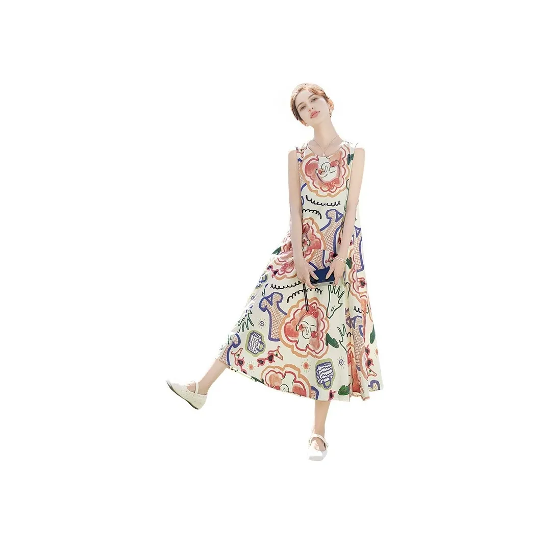 Cypress House Sleeveless Dress Women's Light Yellow Graffiti