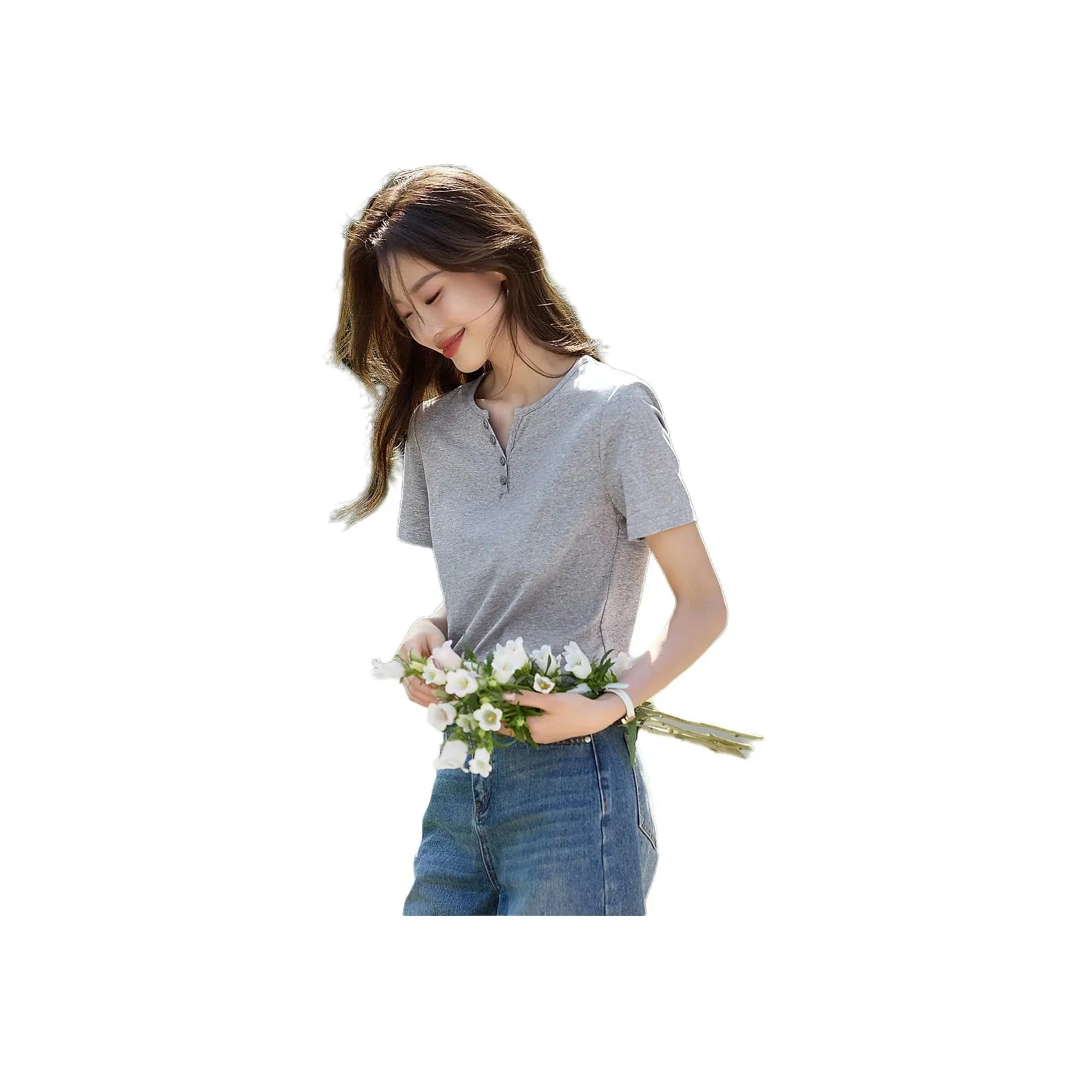 Mo Han Yi Mei T Shirt Women's Light Gray