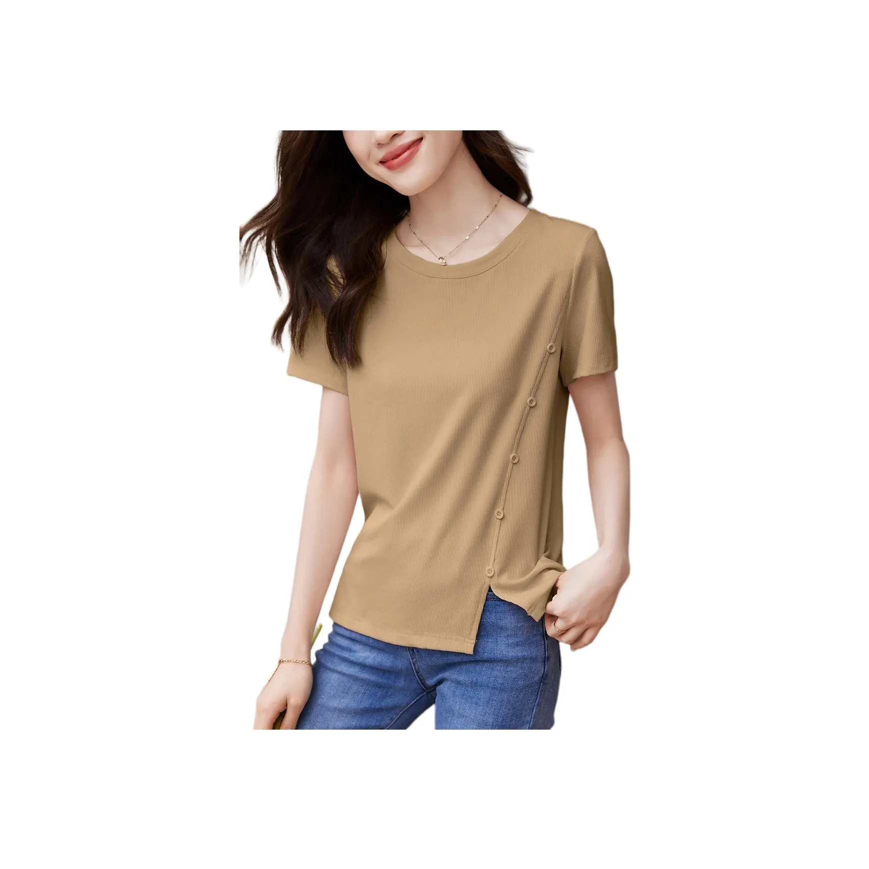 Mo Han Yi Mei T Shirt Women's Milk Tea