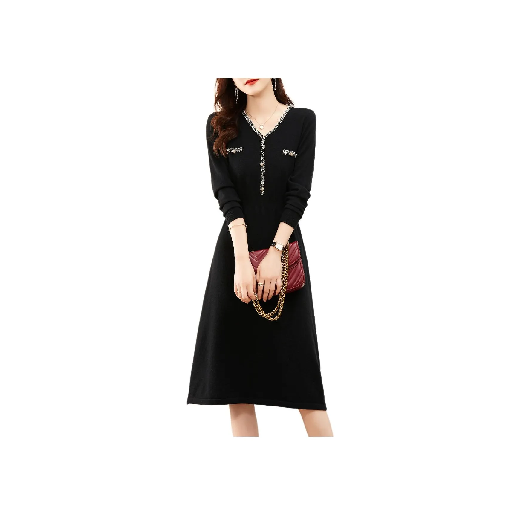 XWI Ink Black Женские Длинные Платья с Длинными Рукавами