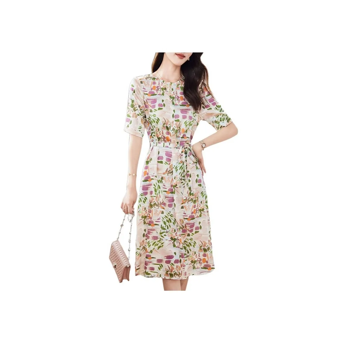 Yi Mengyuan Silk Short Sleeved Dress Women's Oil Painting