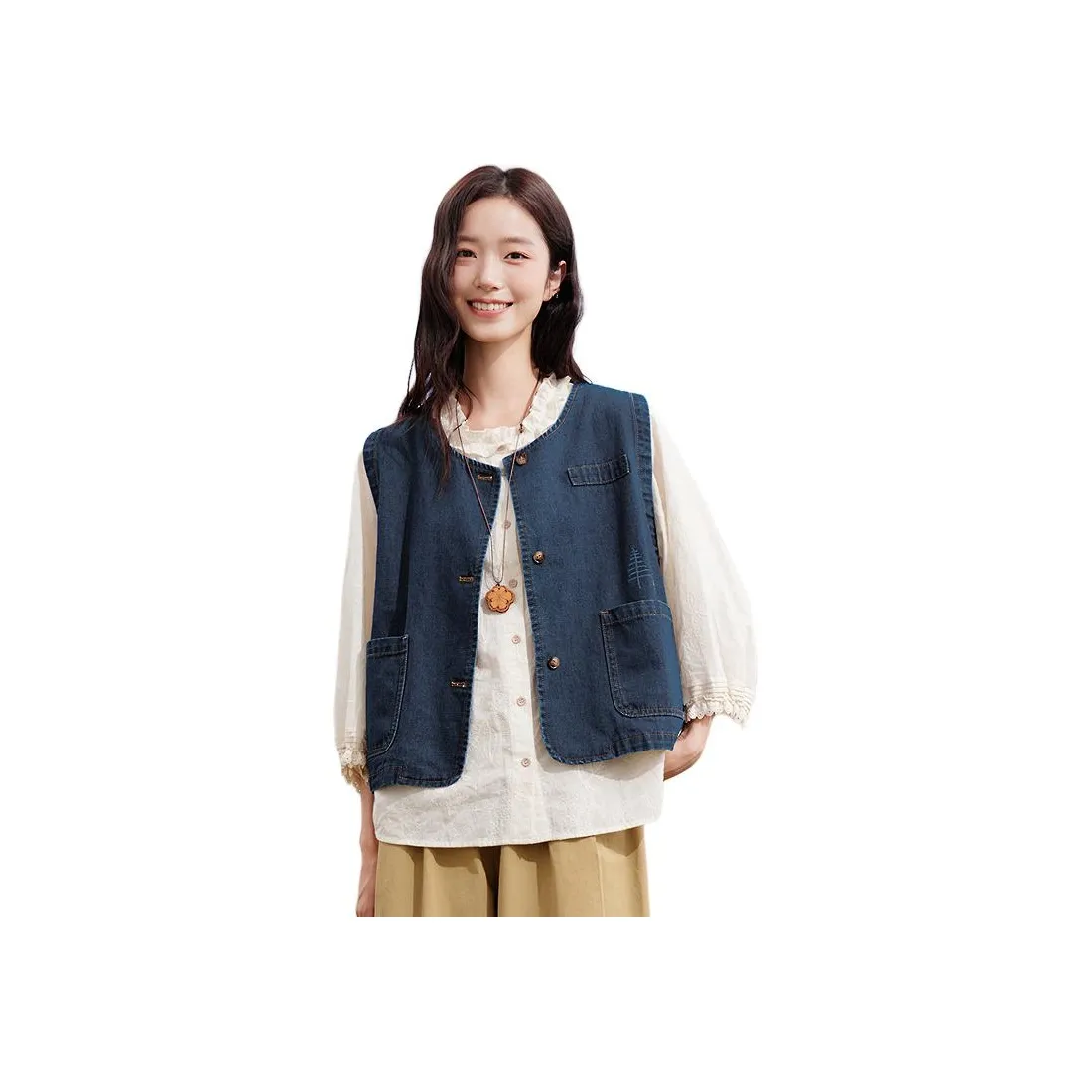 PIANDUAN Джинсовый синий Женский жилет