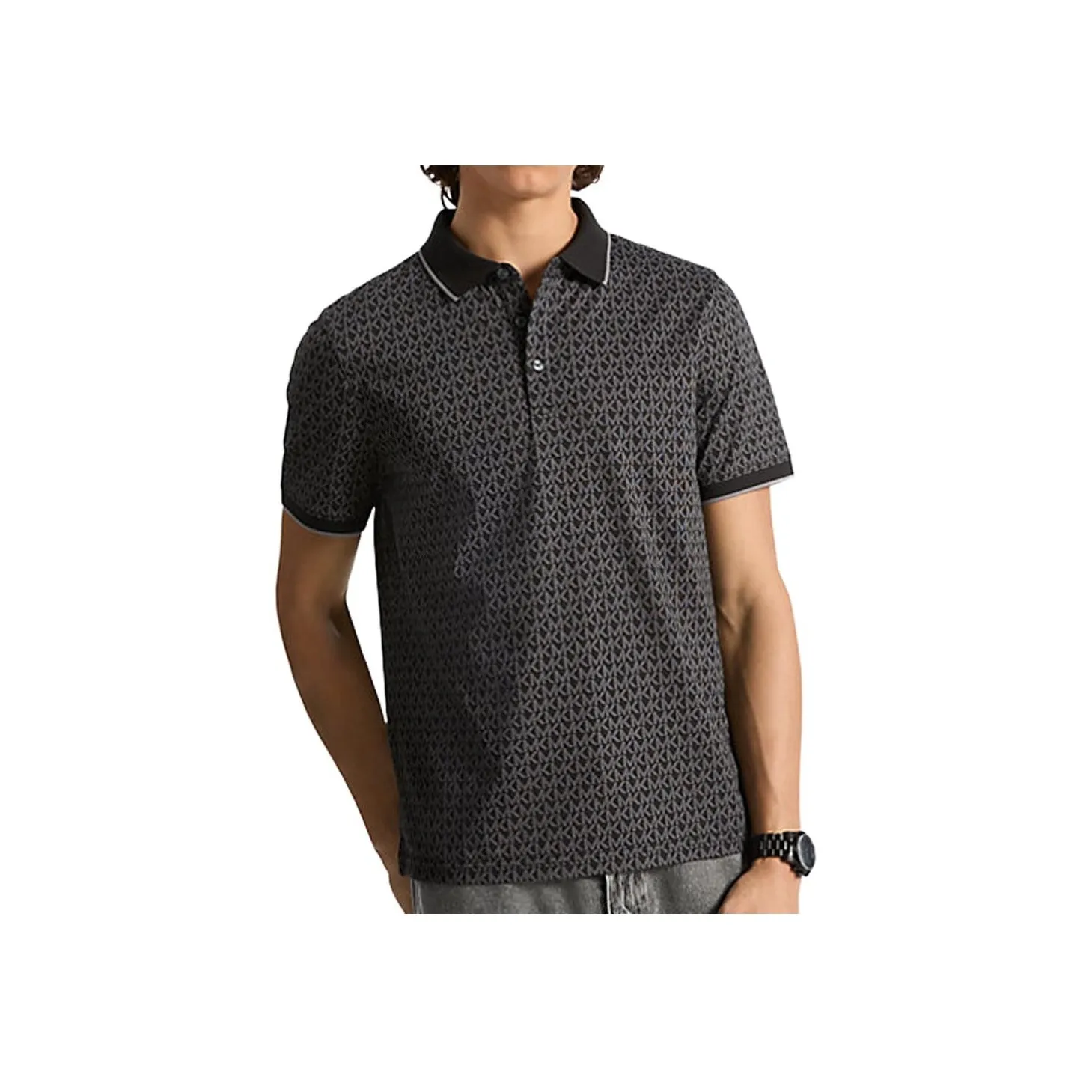 MICHAEL KORS Greenwich Signature Logo Print Cotton Polo Shirt
