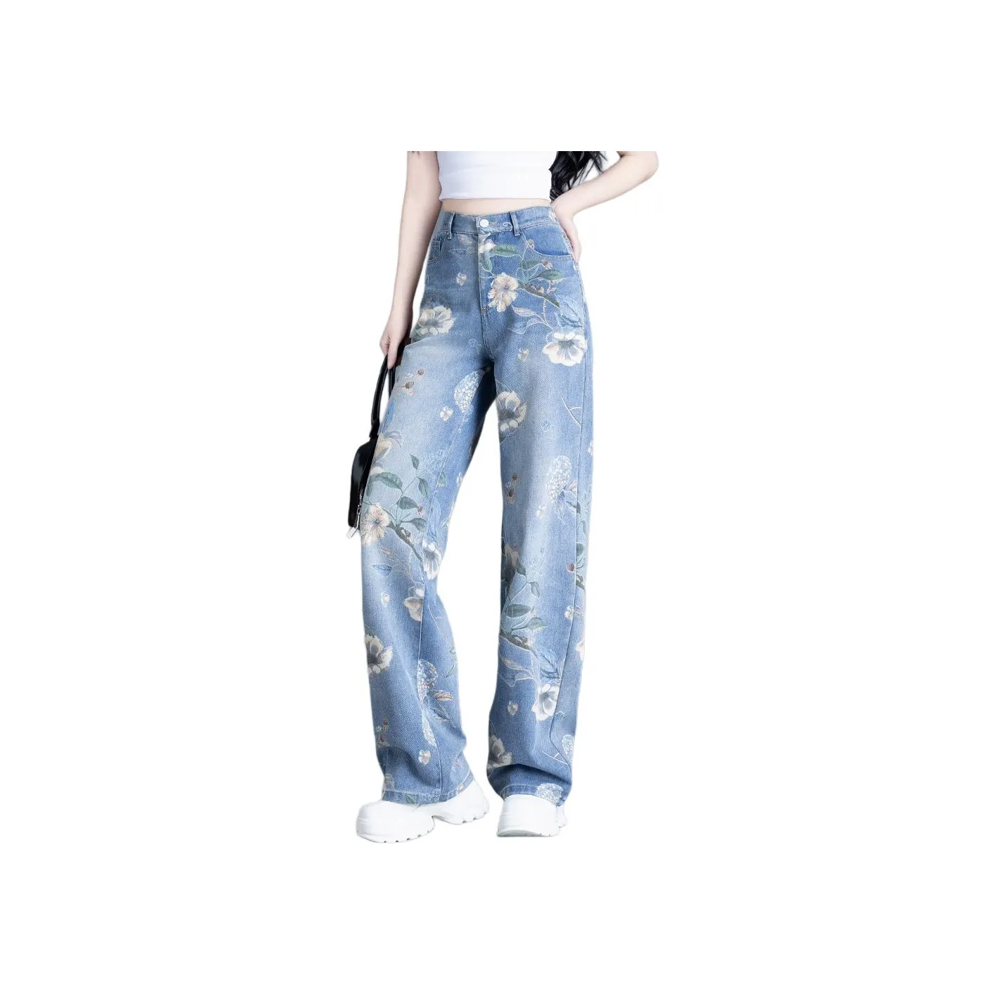 You Cow Me Pants Jeans Women's Blue Print
