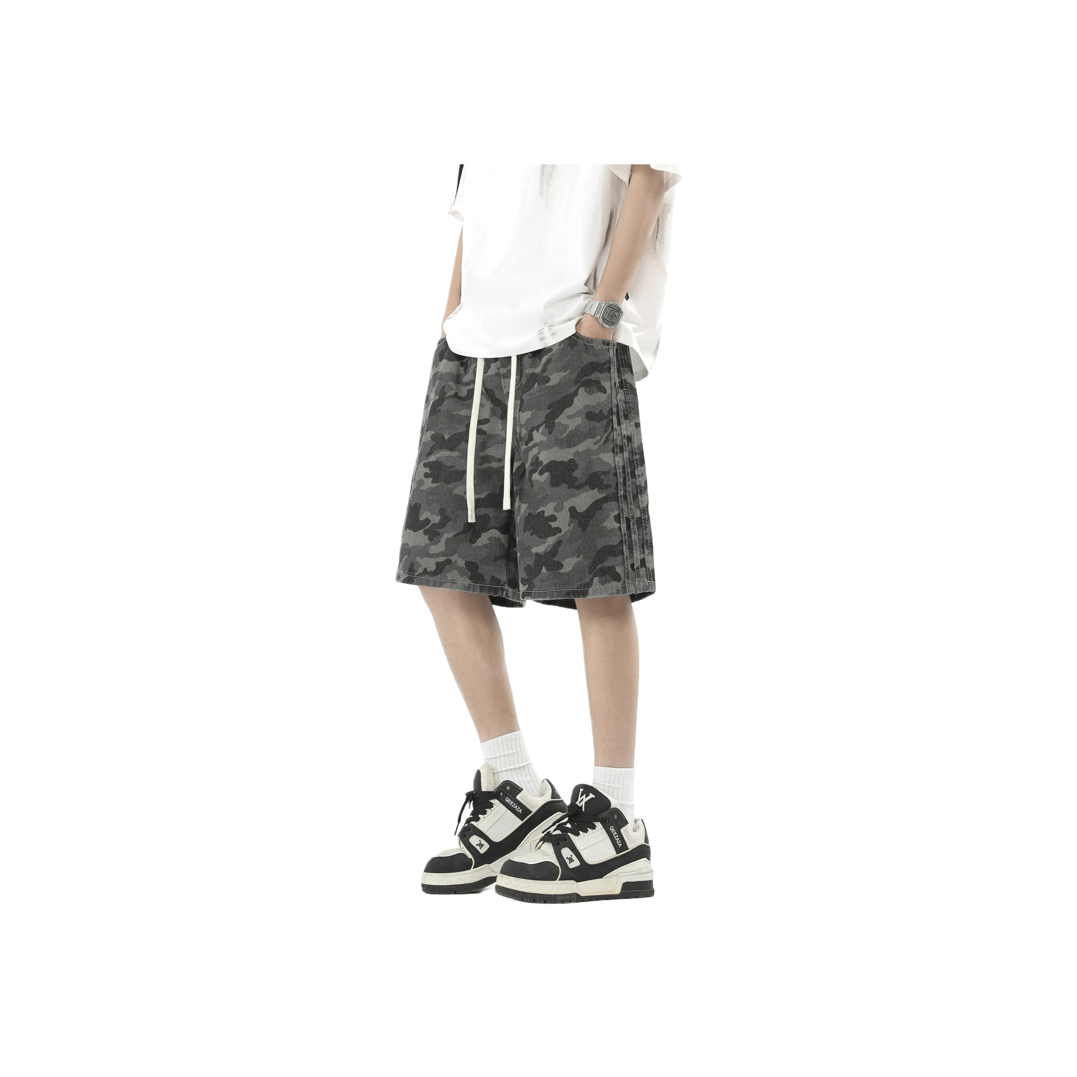 Menglaini Denim Shorts Unisex Camouflage