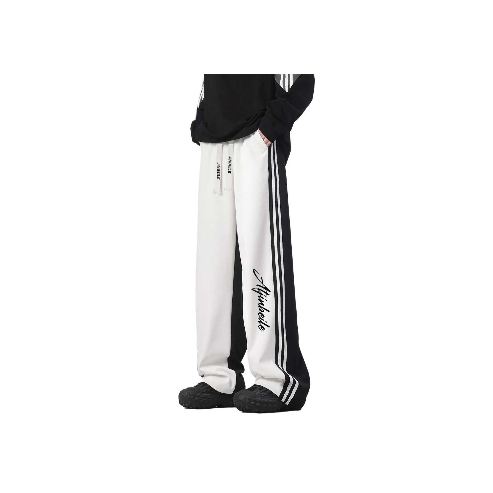 JINBEILE Повседневные брюки Унисекс Черный Белый