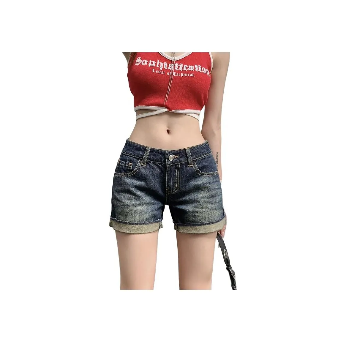 Rose Denim Shorts Women's Vintage Blue