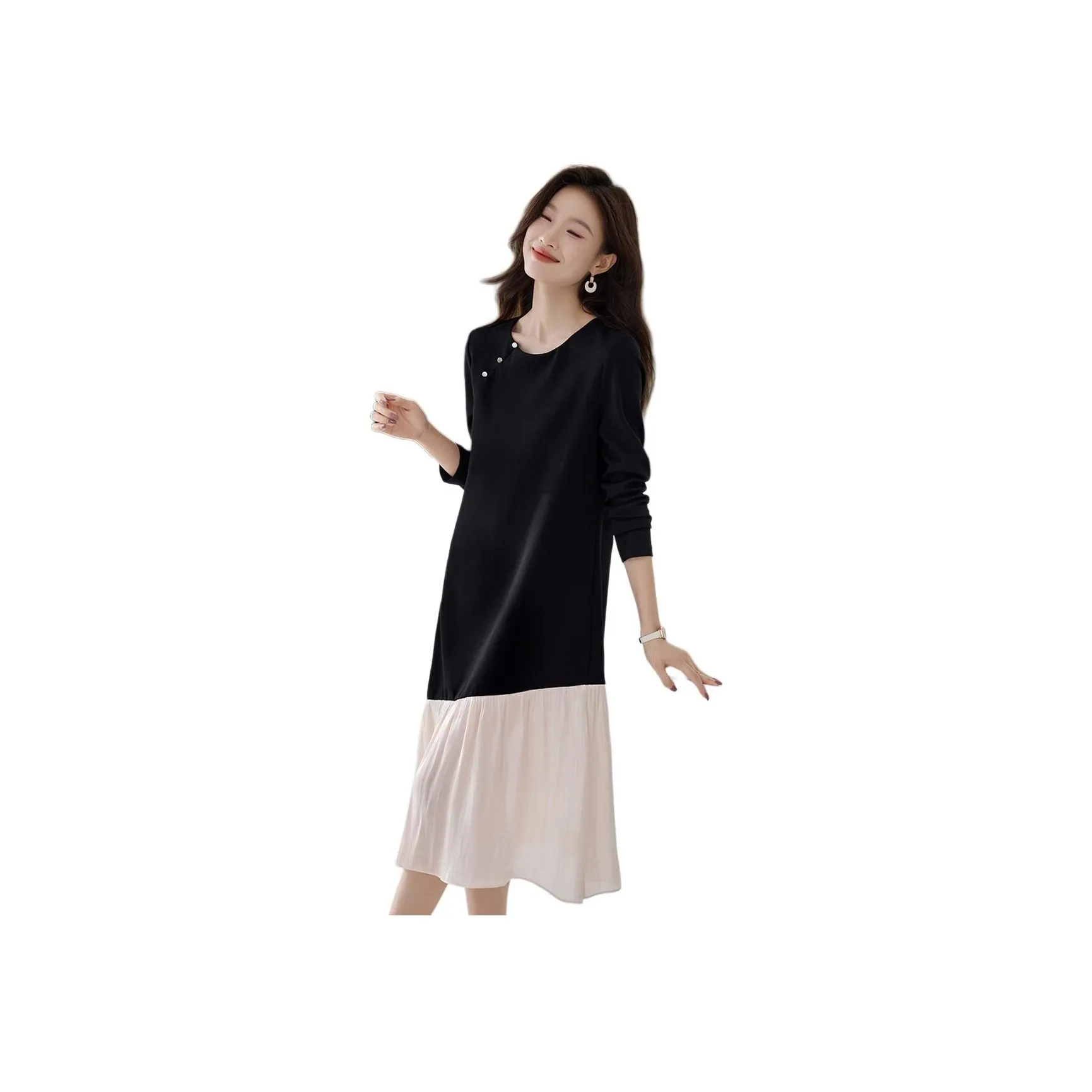 Mo Han Yi Mei Long Sleeved Dress Women's Black & White