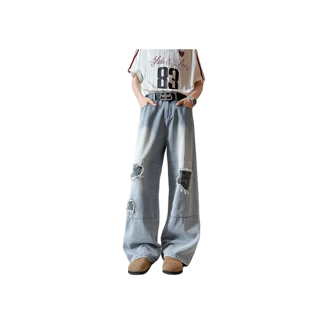 DARK HORSE Blue Streetwear Vintage Wide Leg Trendy Brand Loose Fit Pants Unisex