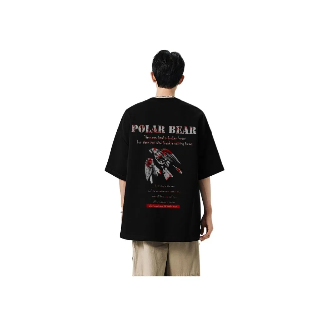 POLAR BEAR Круглый вырез Lazy Удобный Однотонный Топ Парный T-рубашка Унисекс