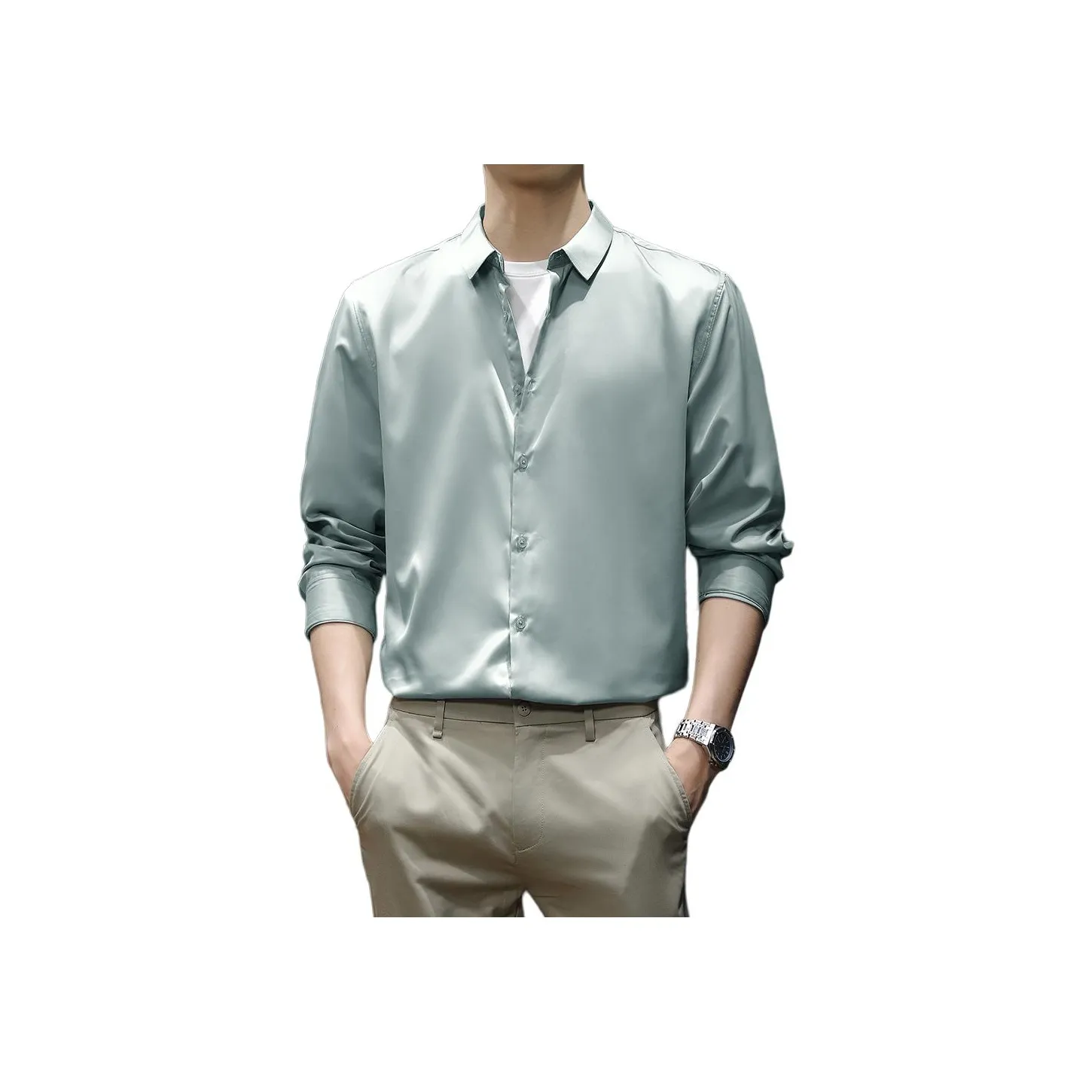 PERDONTOO Mercerized Длинный Рукав Рубашка Однотонная с Premium Texture Мужская