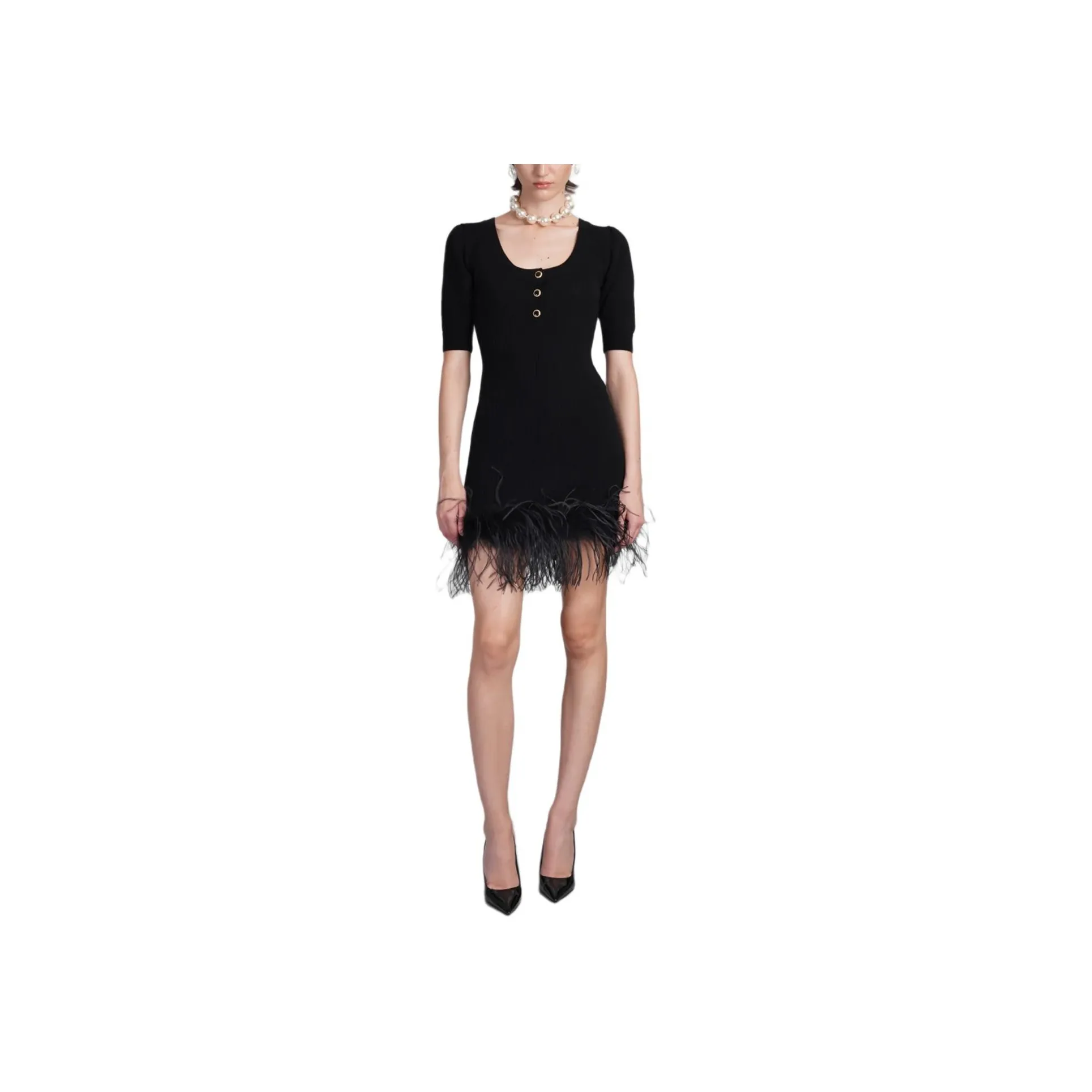 Alessandra Rich Feather Trimmed Mini Dress