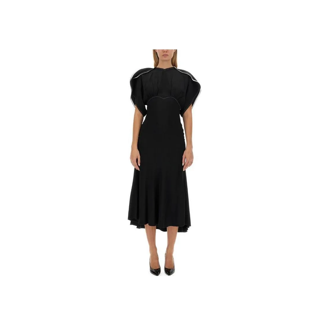 Victoria Beckham Draped Sleeved Fitted Waist Midi Dress