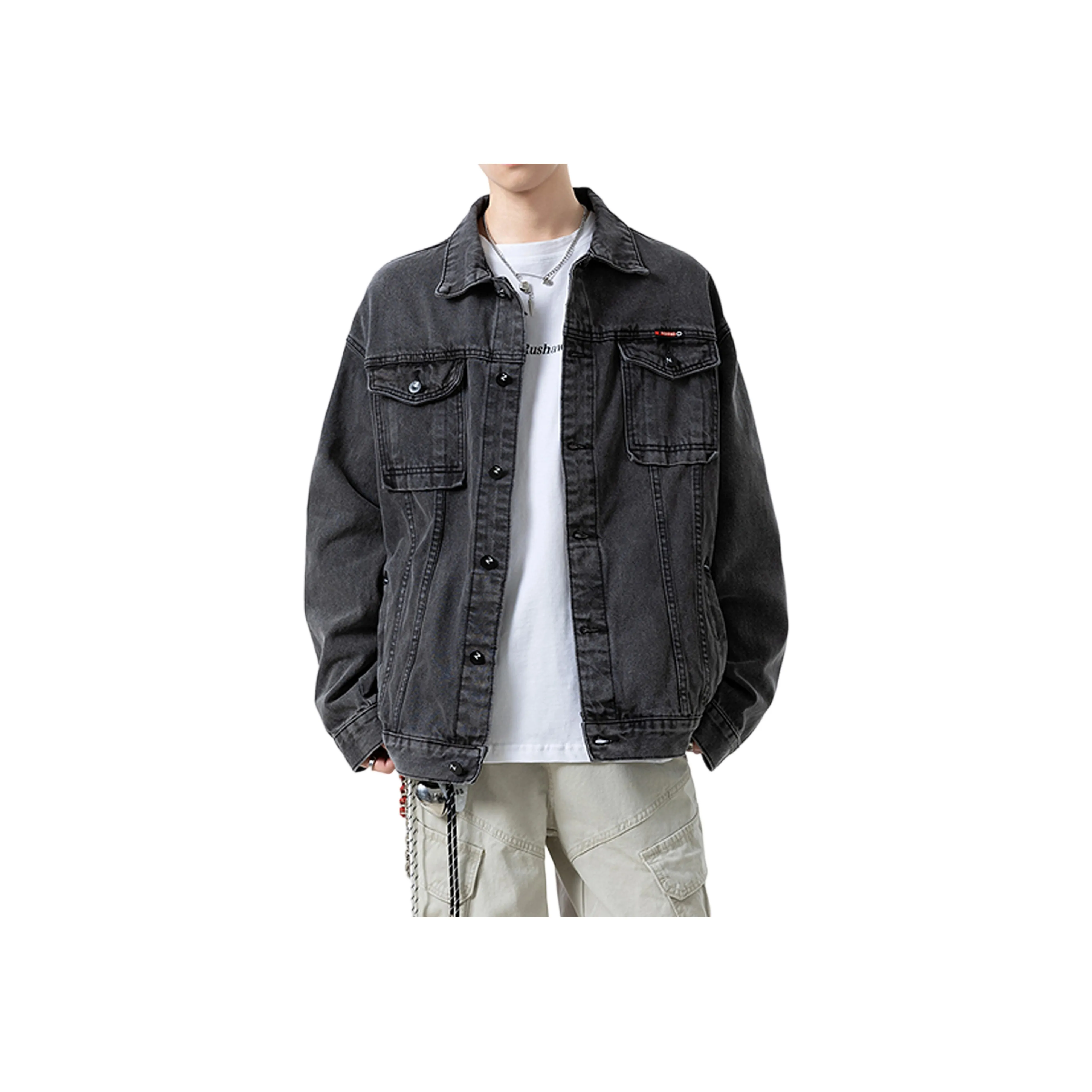 GANGZAI Черный Унисекс Джинсовые куртки