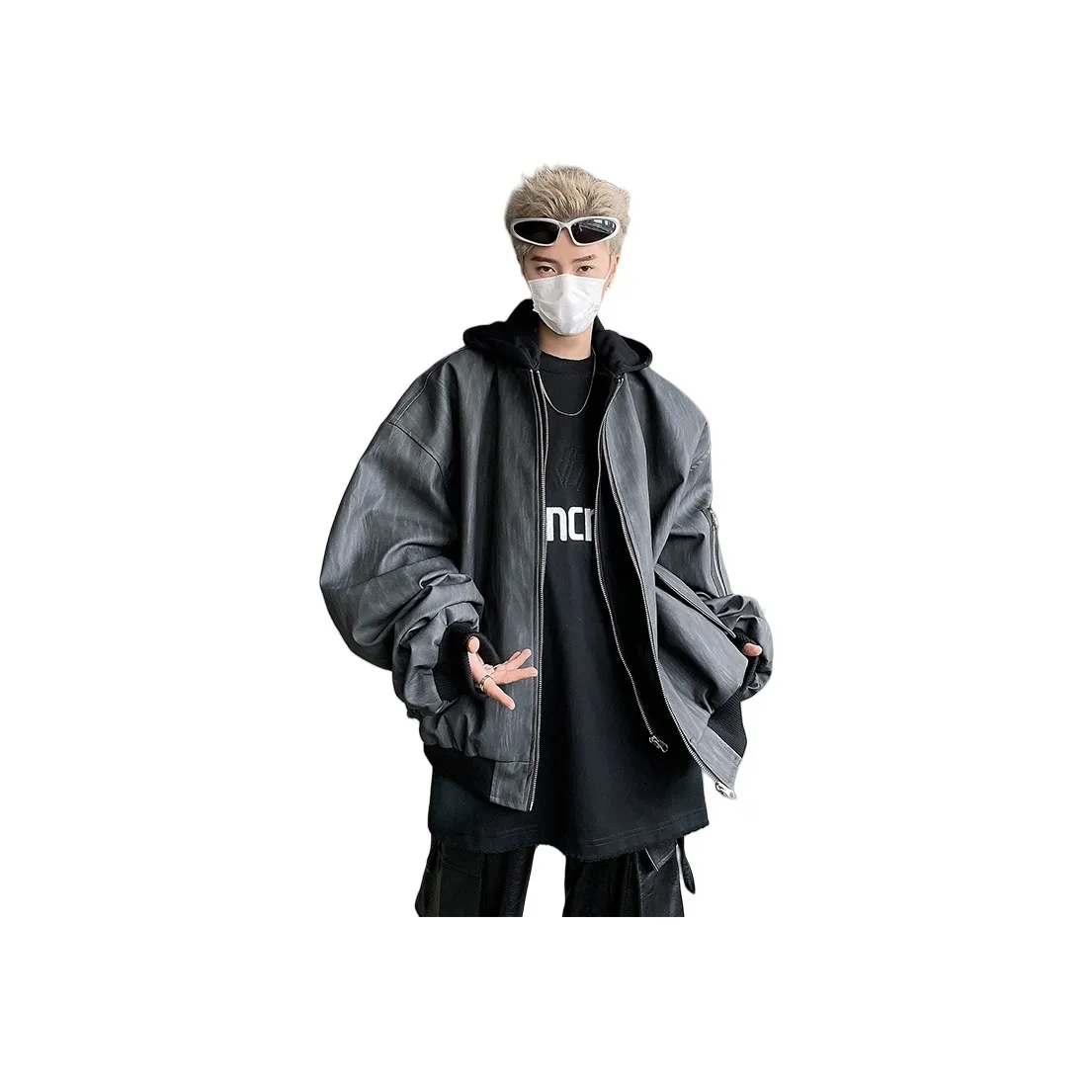 MIIRACER Leather Jacket Unisex Black Gray Color