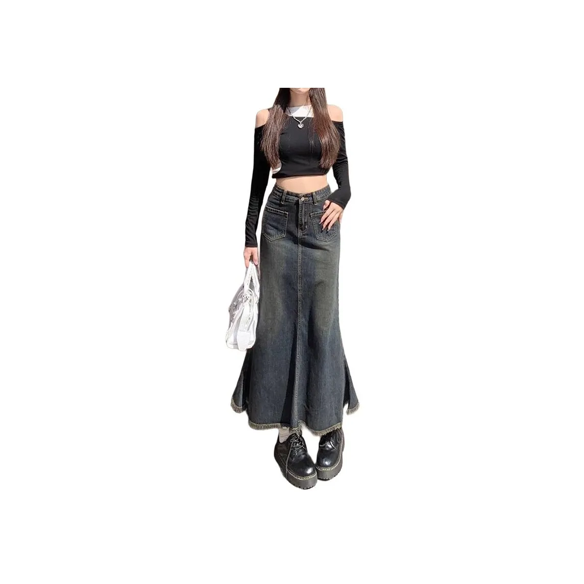 Rose Denim Long Skirts Women's