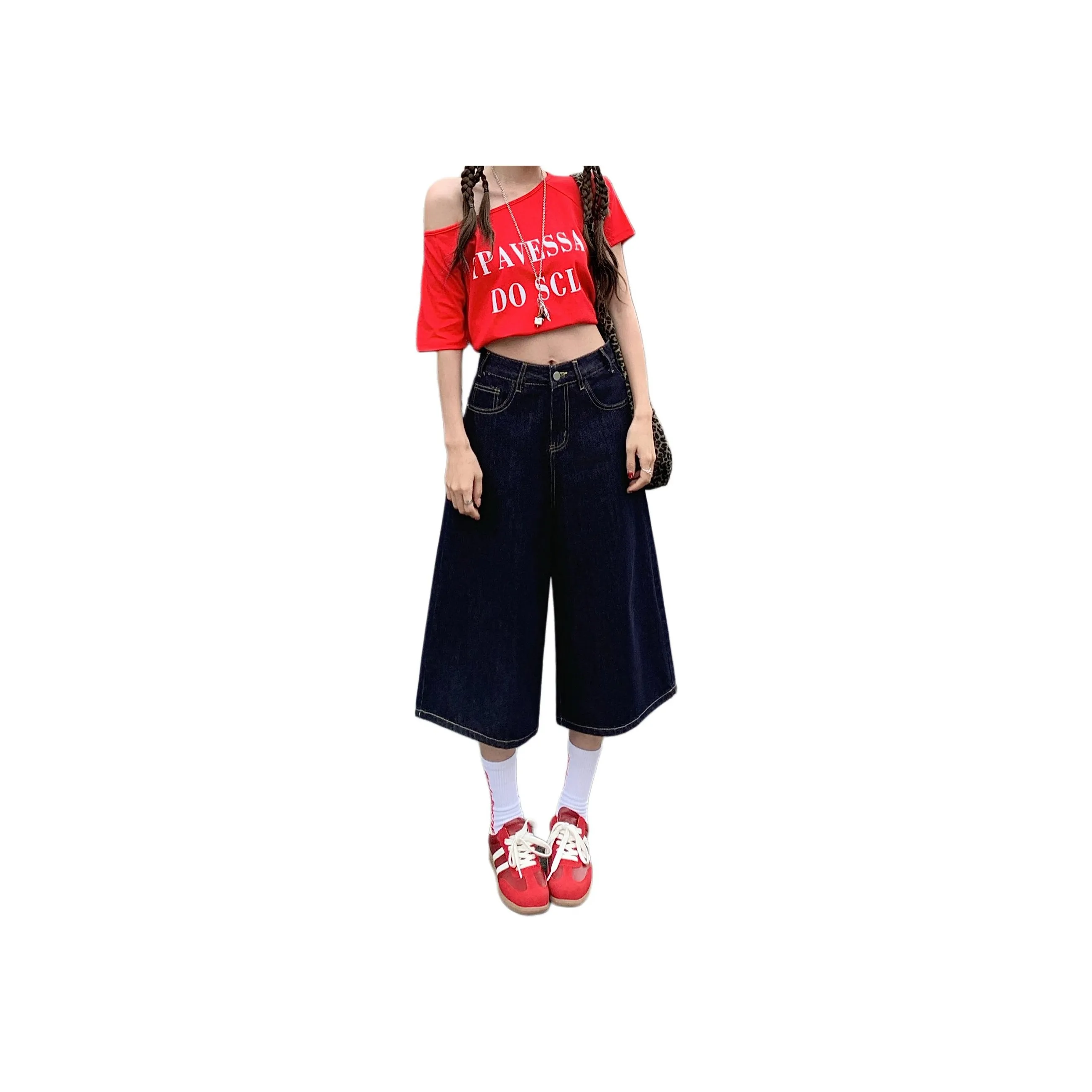Wen Shan Denim Shorts Women's Dark Blue Capri Pants