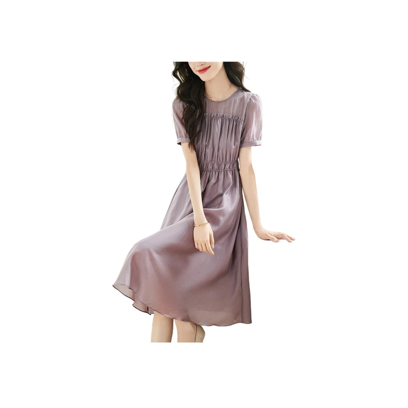 Mo Han Yi Mei Короткий рукав Платье Женское Серый Фиолетовый