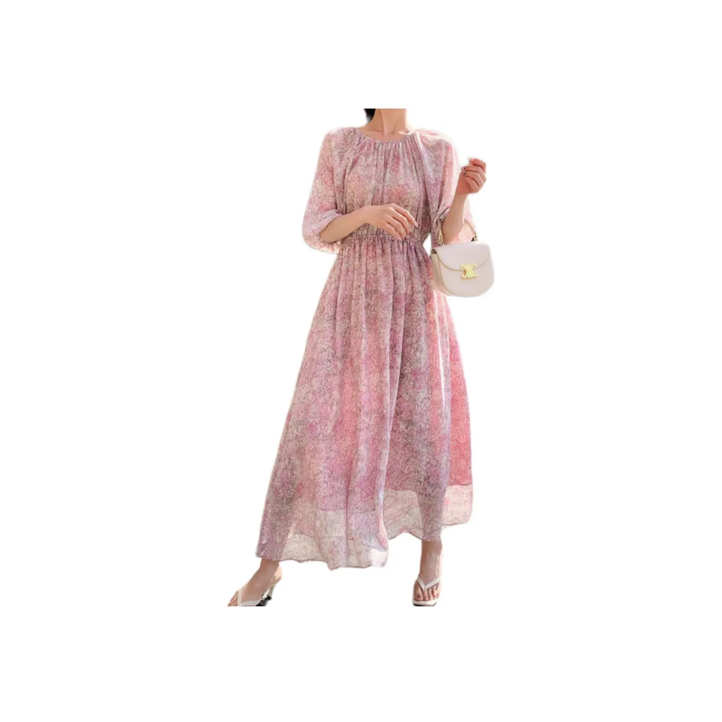 NANING9 Короткий рукав Платье Женское Розовое