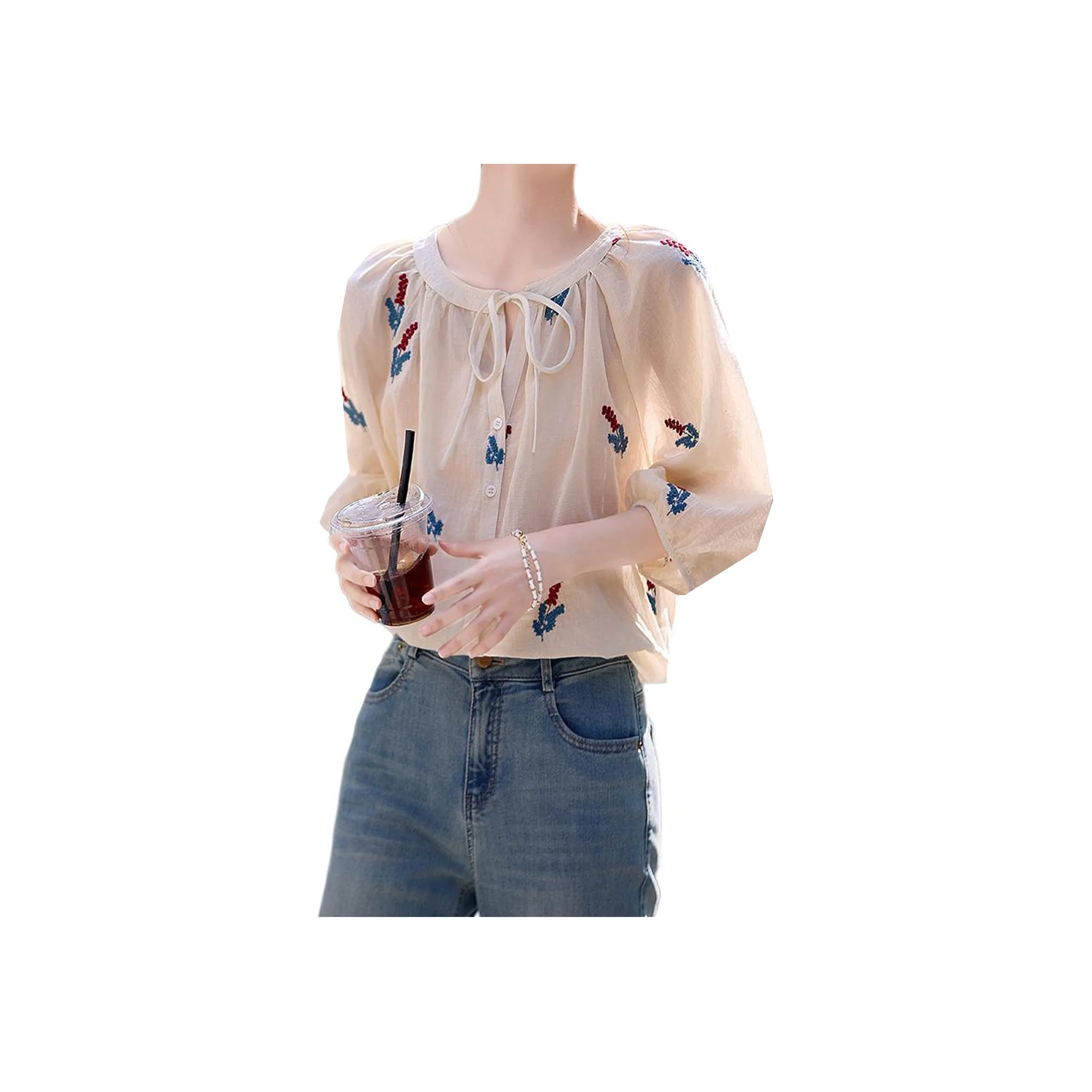 SHANGJING Абрикос Многоцветный Женские Рубашки