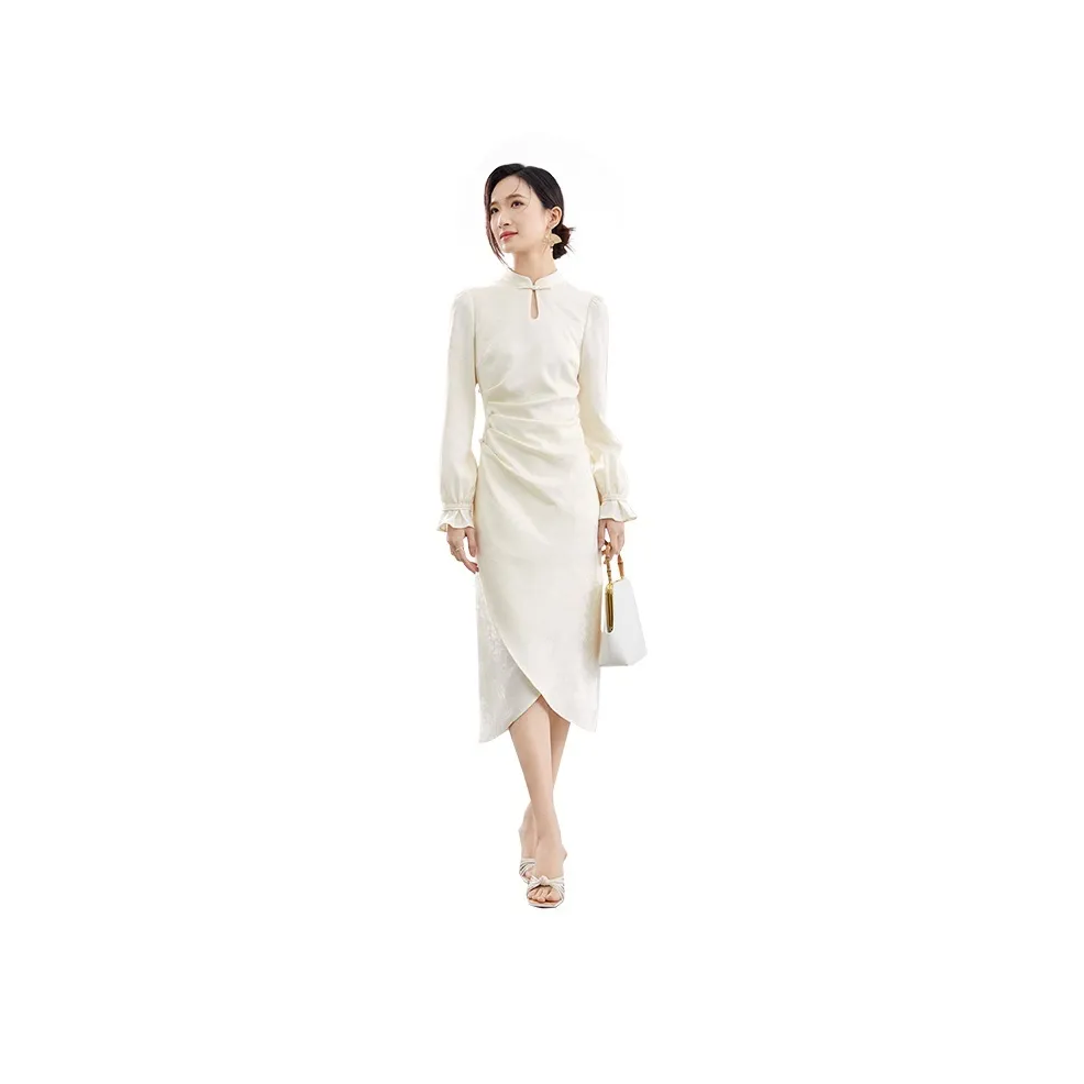 SENTUBILA Long Sleeved Dress Women's Pear Blossom Beige