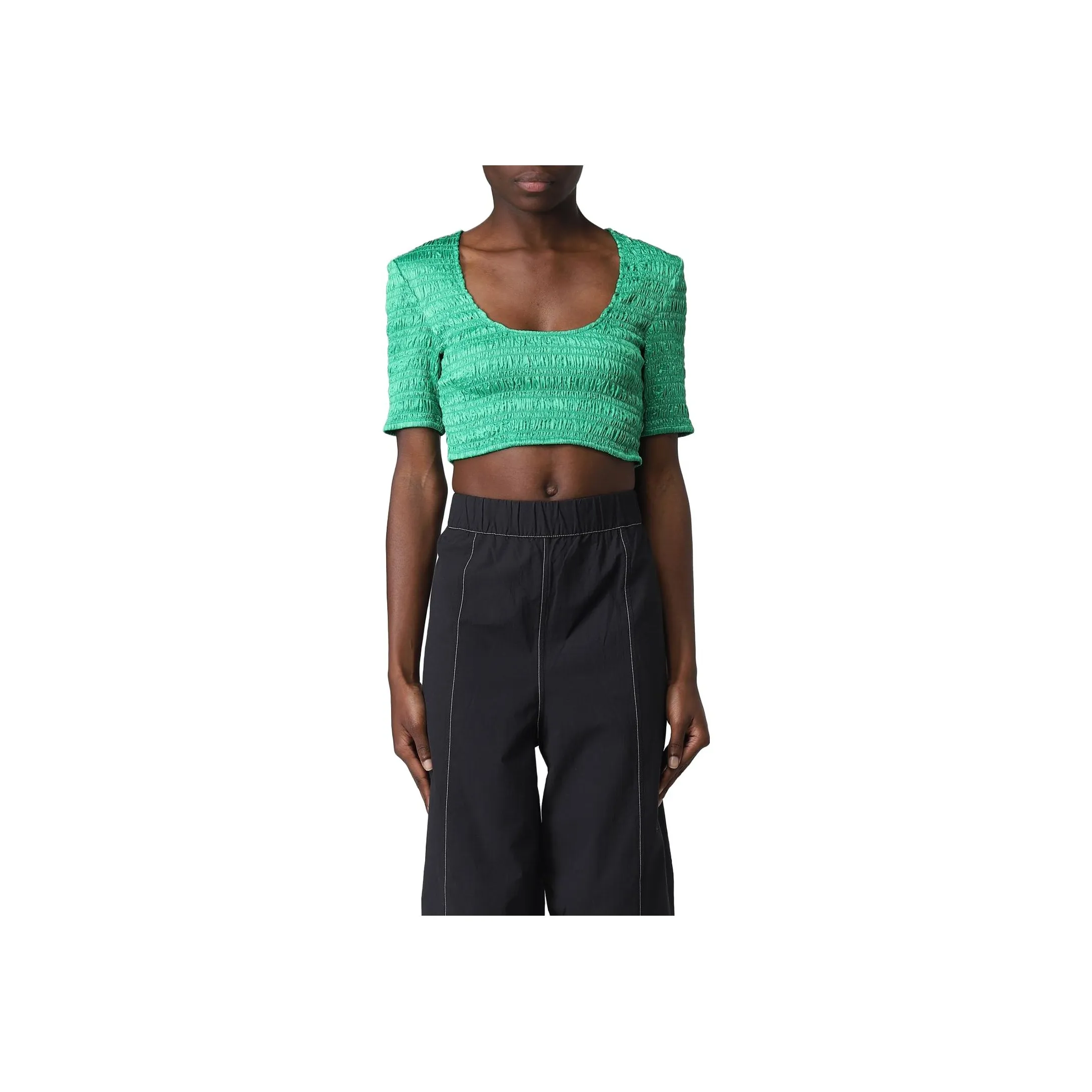 GANNI Cropped Smocked Top