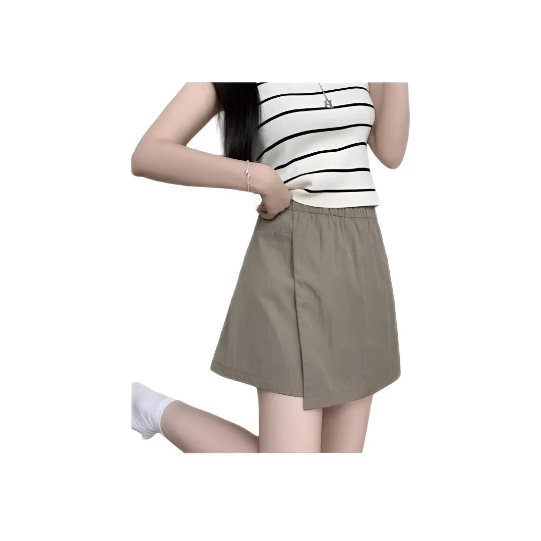 Genius Pooh Рабочий стиль Юбка Для Женских Маленький Расклешенный Юбка Летняя Тонкая Из Ледяного Шелка Стиль Позиционирование Брюки Женские