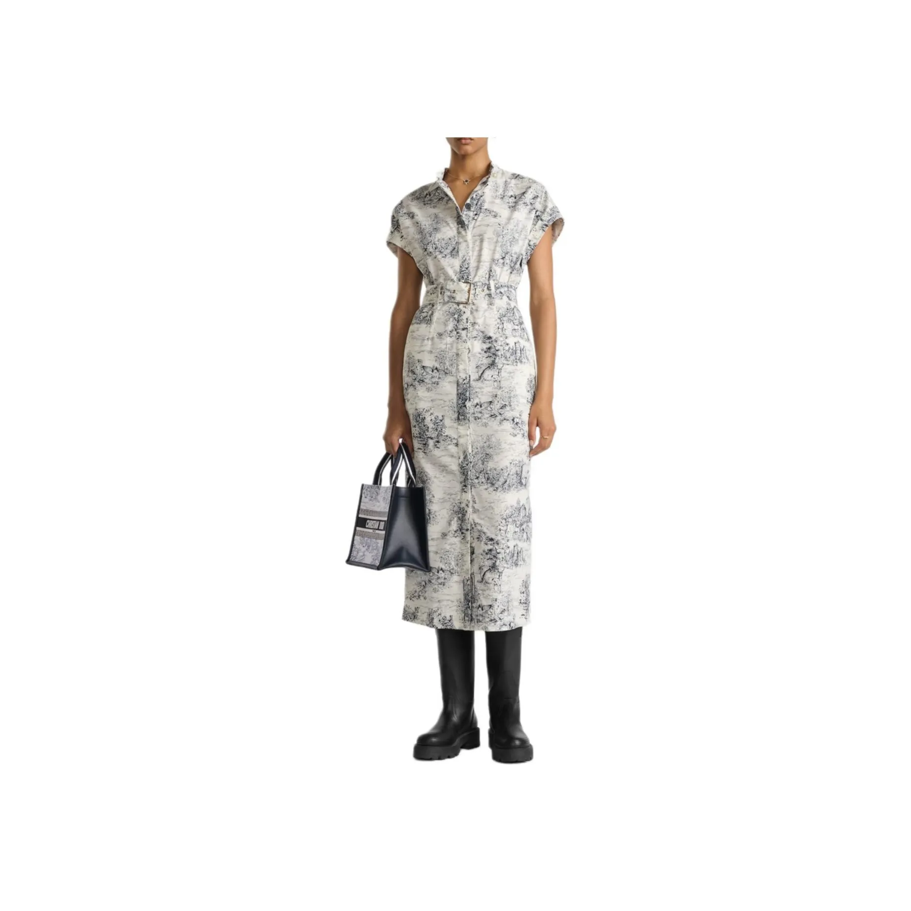 Christian DIOR All Over Patterned Belted Short Sleeved Dress