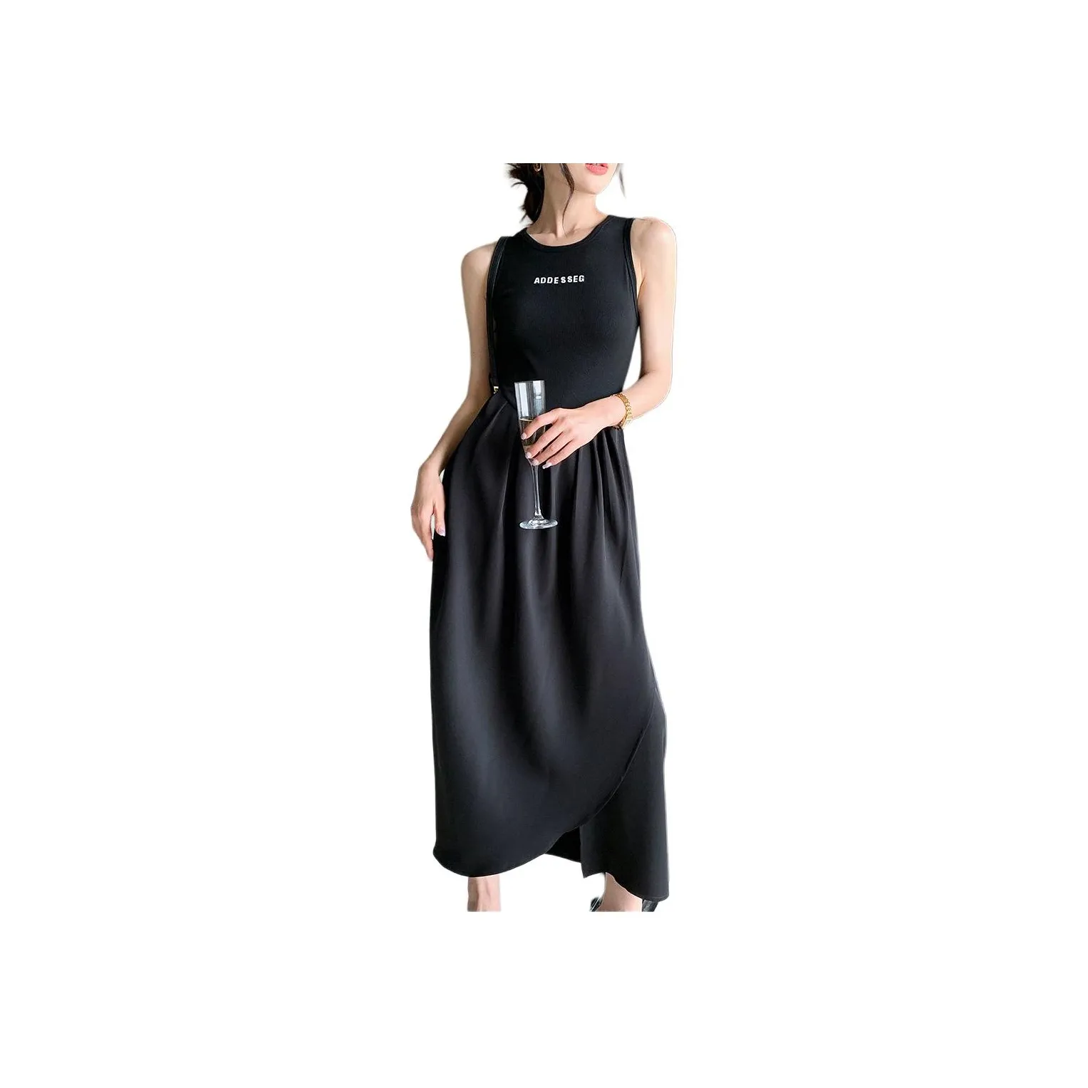 NANING9 Без рукавов Платье Женское Черное