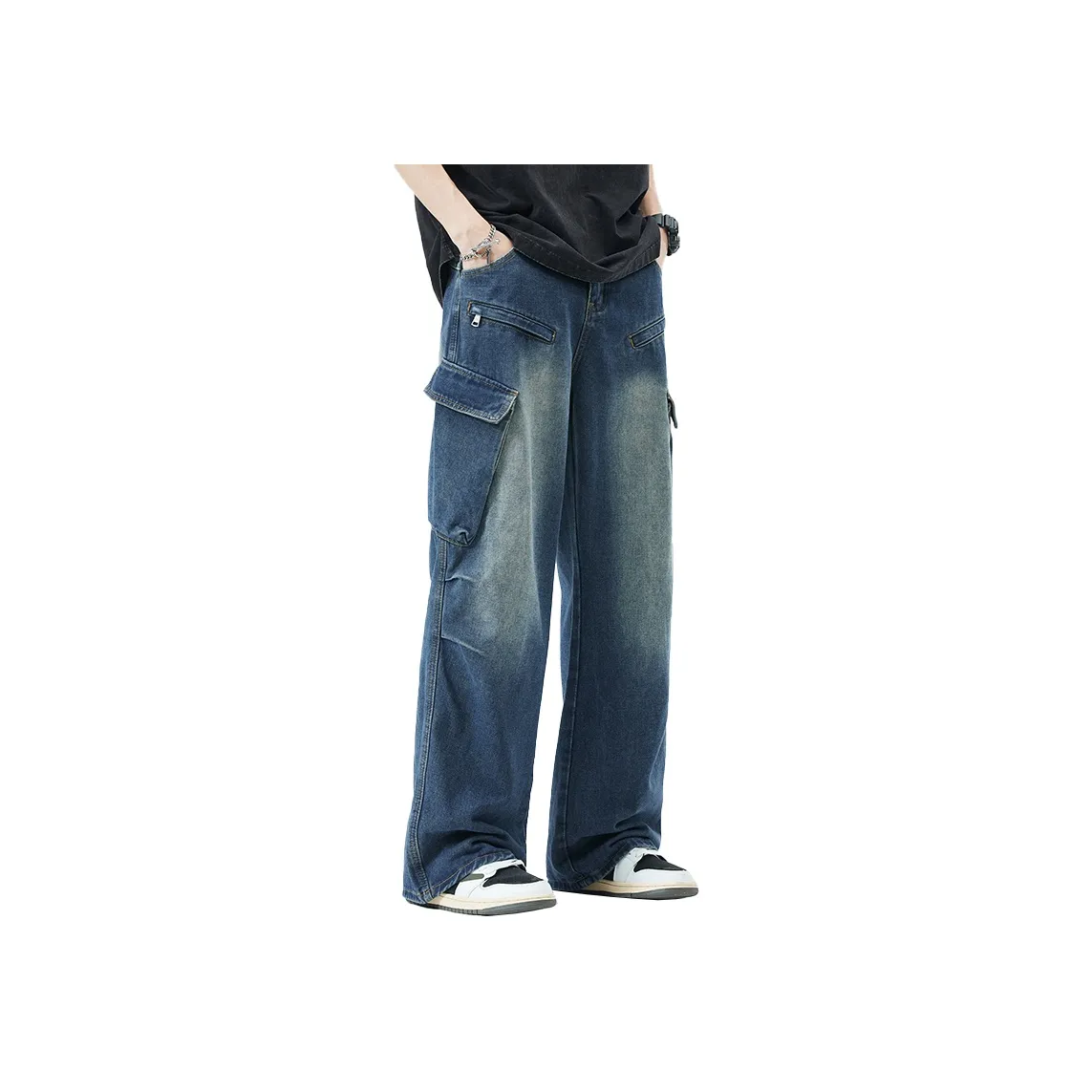 RENBEN Jeans Summer Unisex Vintage Blue American Luxury Streetwear Slimming Loose Fit Wide Leg Pants