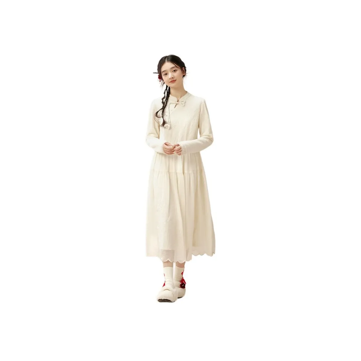 ZIHAN Long Sleeved Dress Women's Beige Gold