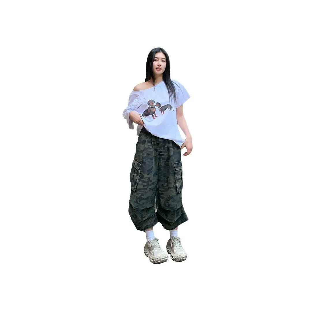 NVRFRGT Denim Shorts Women's Camouflage Capri Pants