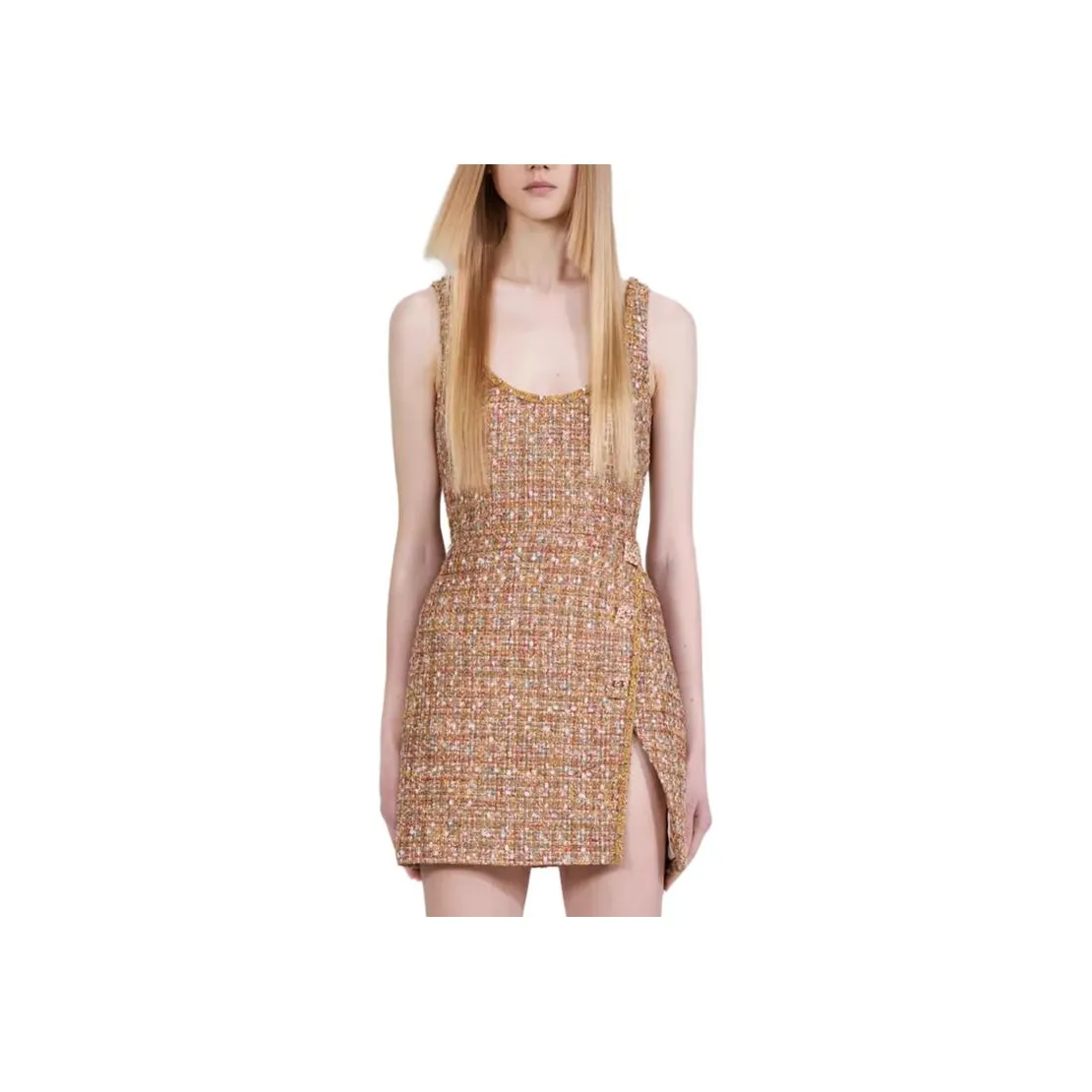 Self portrait Sleeveless Dress Women's Camel Gold