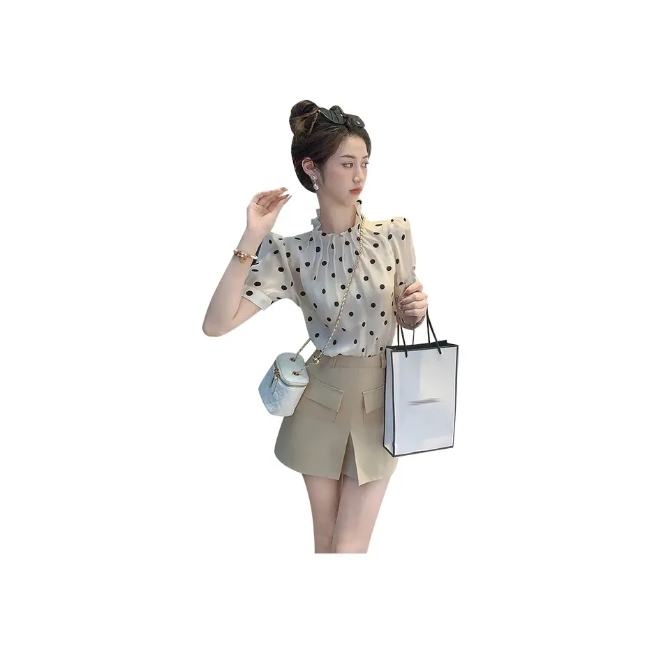 YUTUZI Polka Dot Белые Женские Рубашки