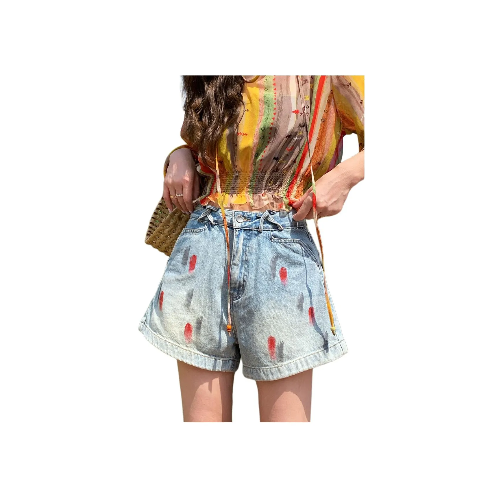 NANING9 Светло-синие женские джинсовые шорты