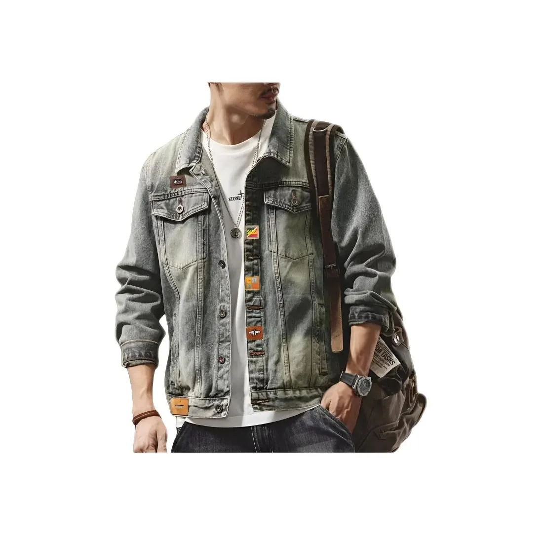TONYBEAR Ink Splatter Worn Stylish Lapel Loose Fit Jacket Men's