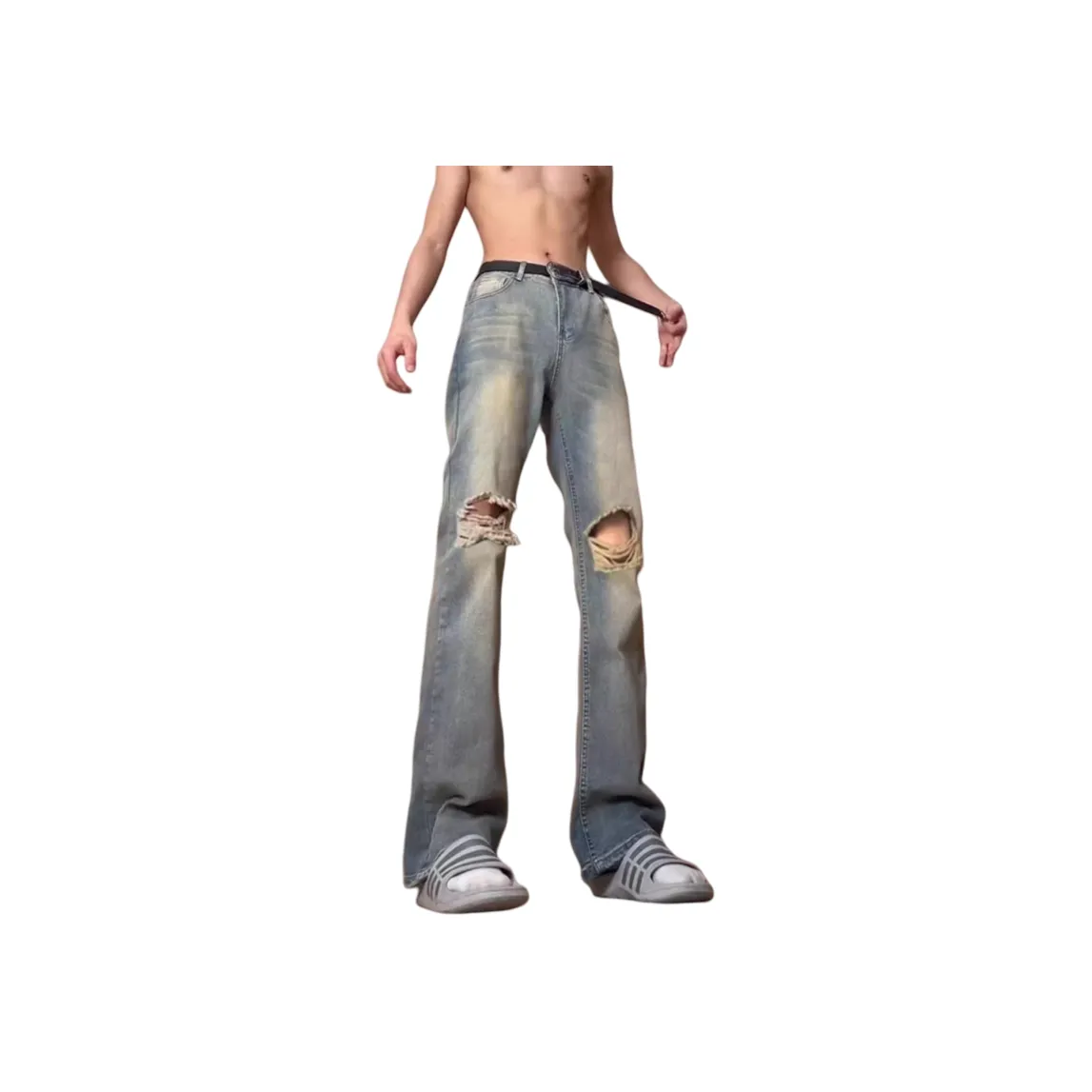 IXXAT Винтажные синие рваные джинсы с двойными дырками, унисекс