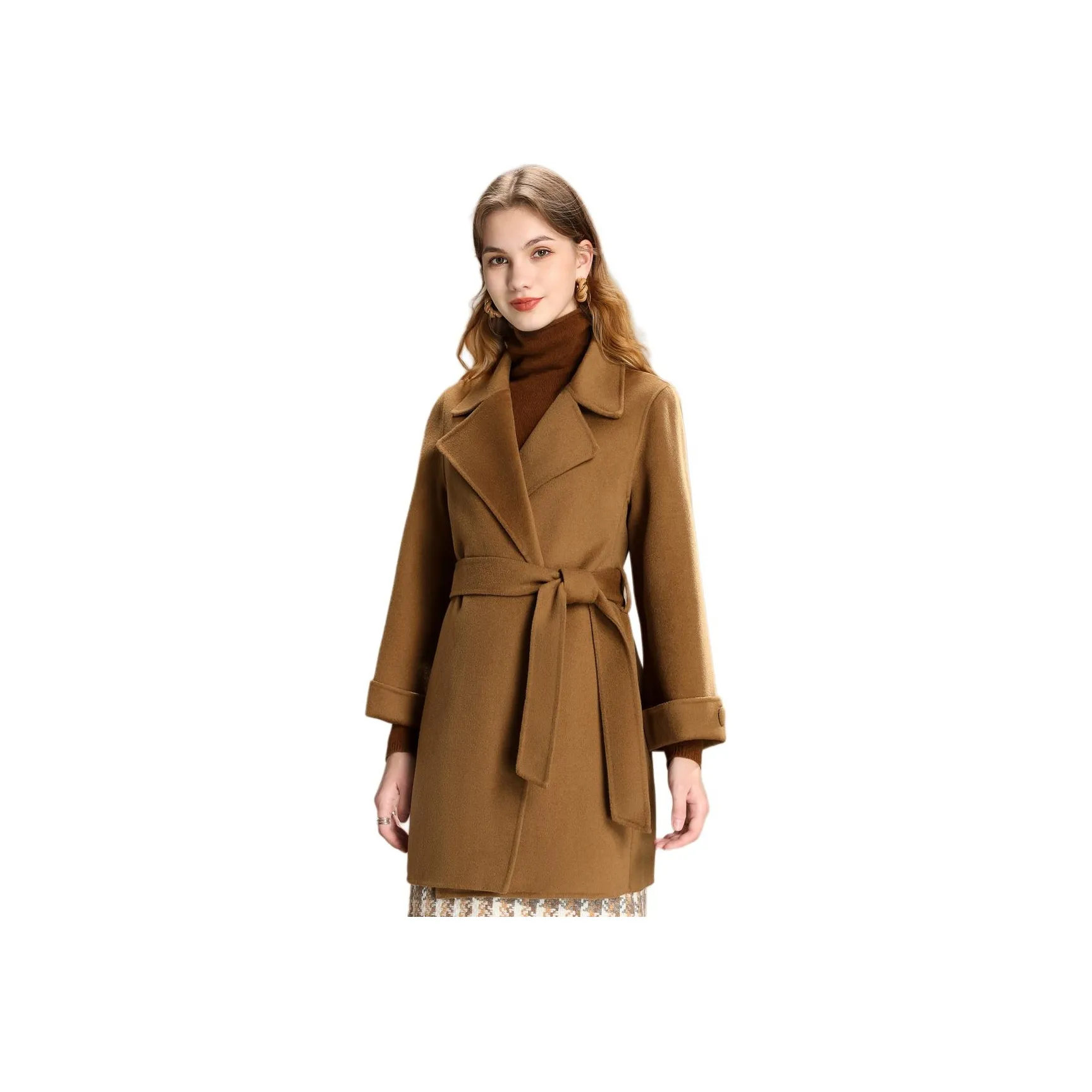 FENHONGMALI Coats Women's Dark Camel