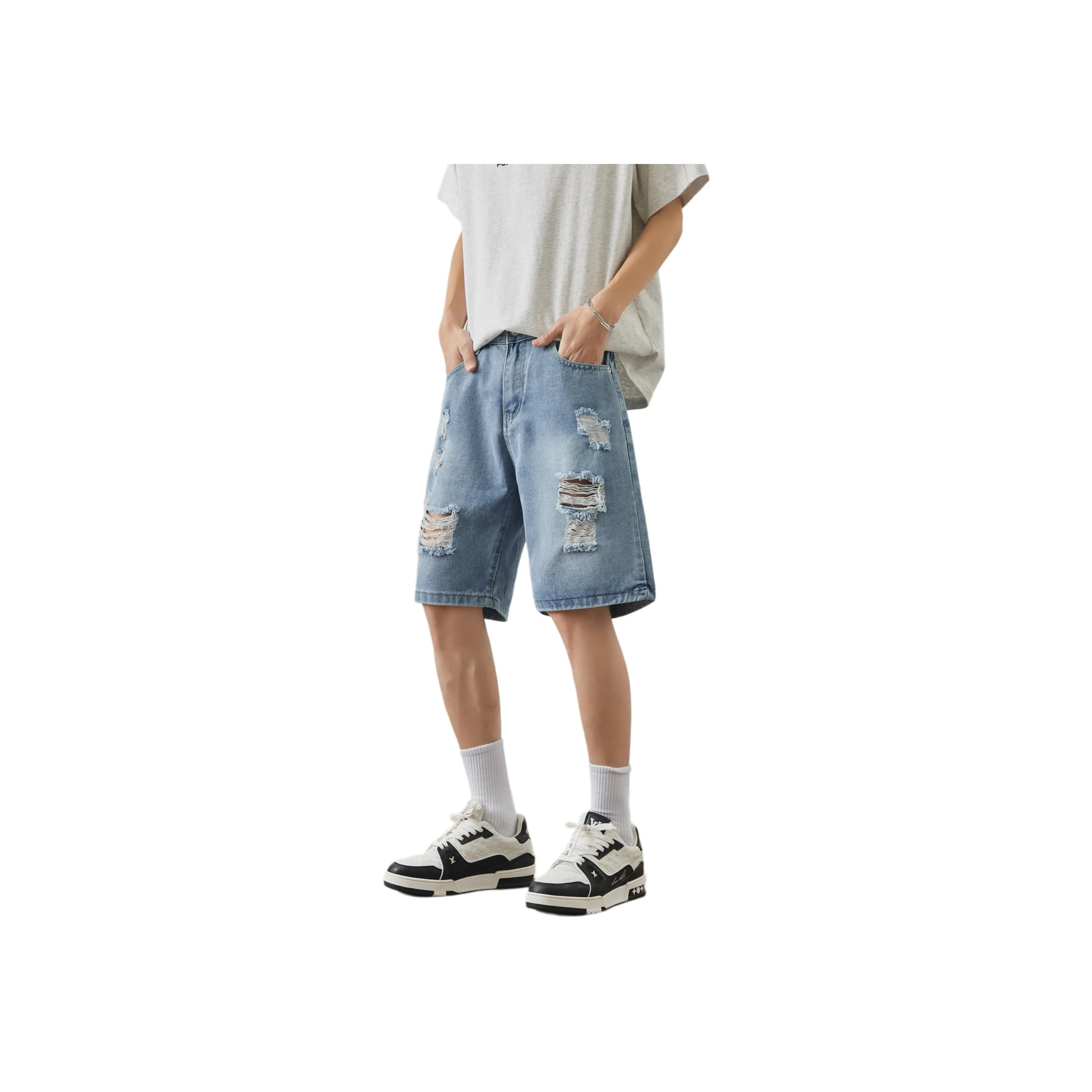 Menglaini Denim Shorts Unisex Blue