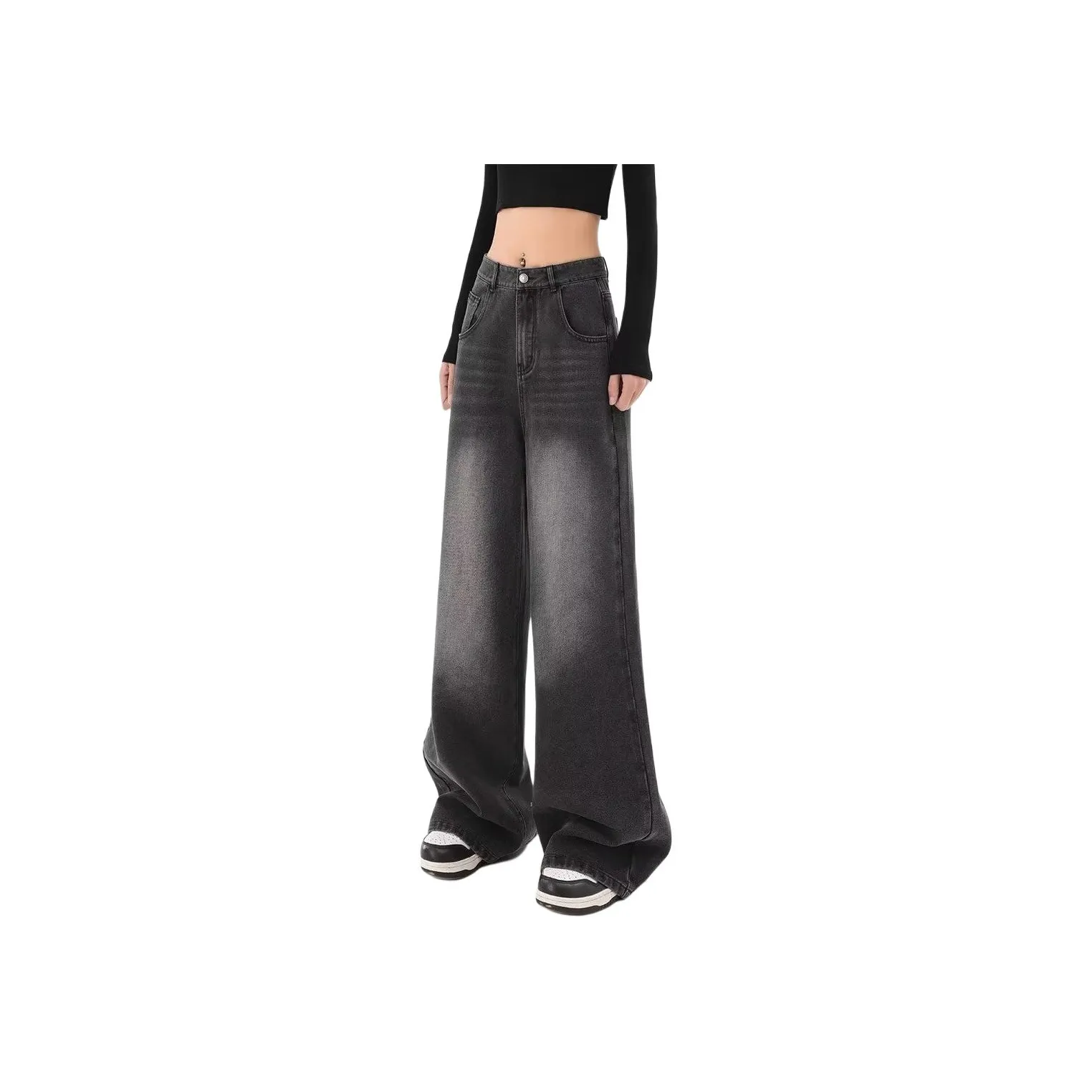 YEARNED Washed High Rise Wide Leg Jeans Women's