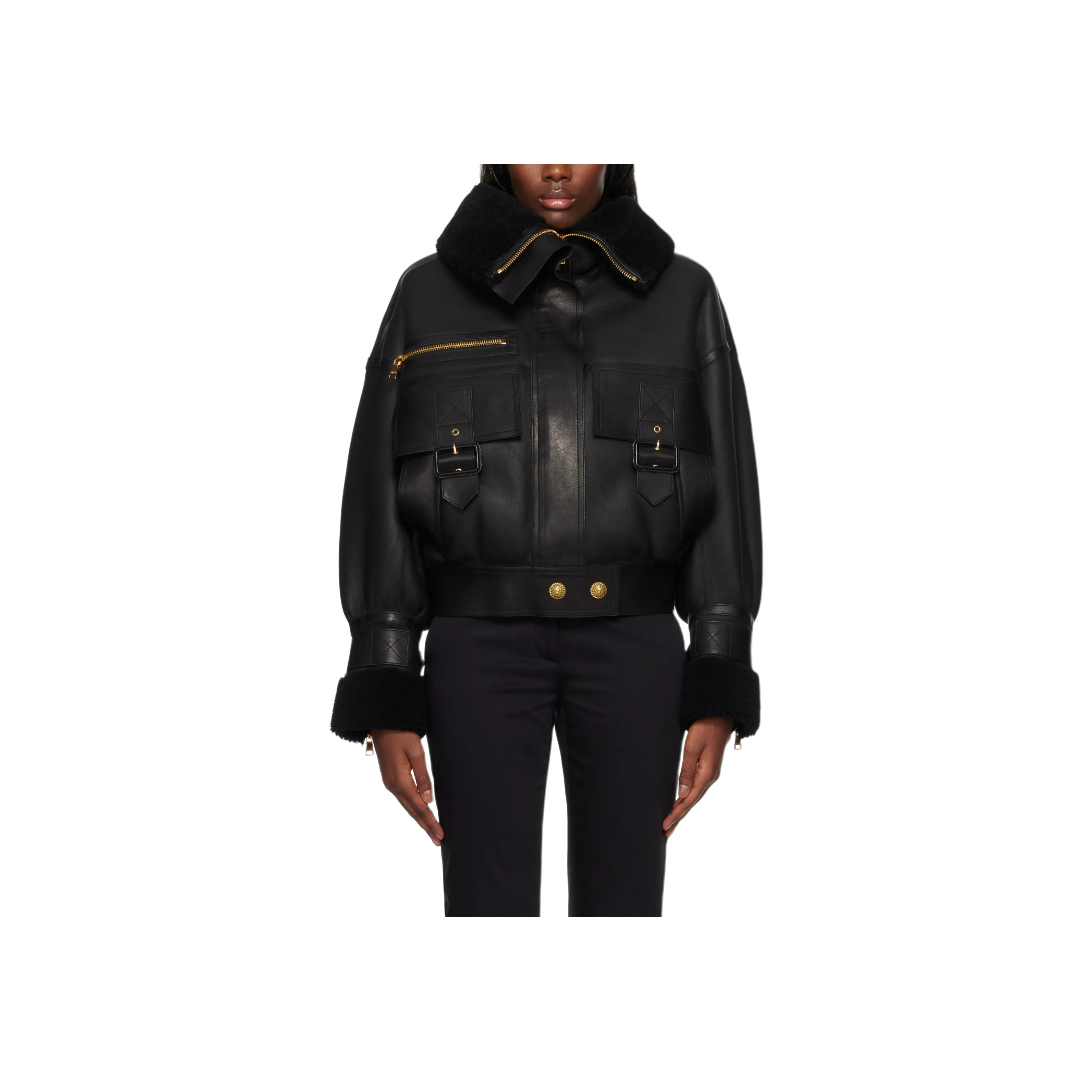 BALMAIN Shearling lining Leather Jacket