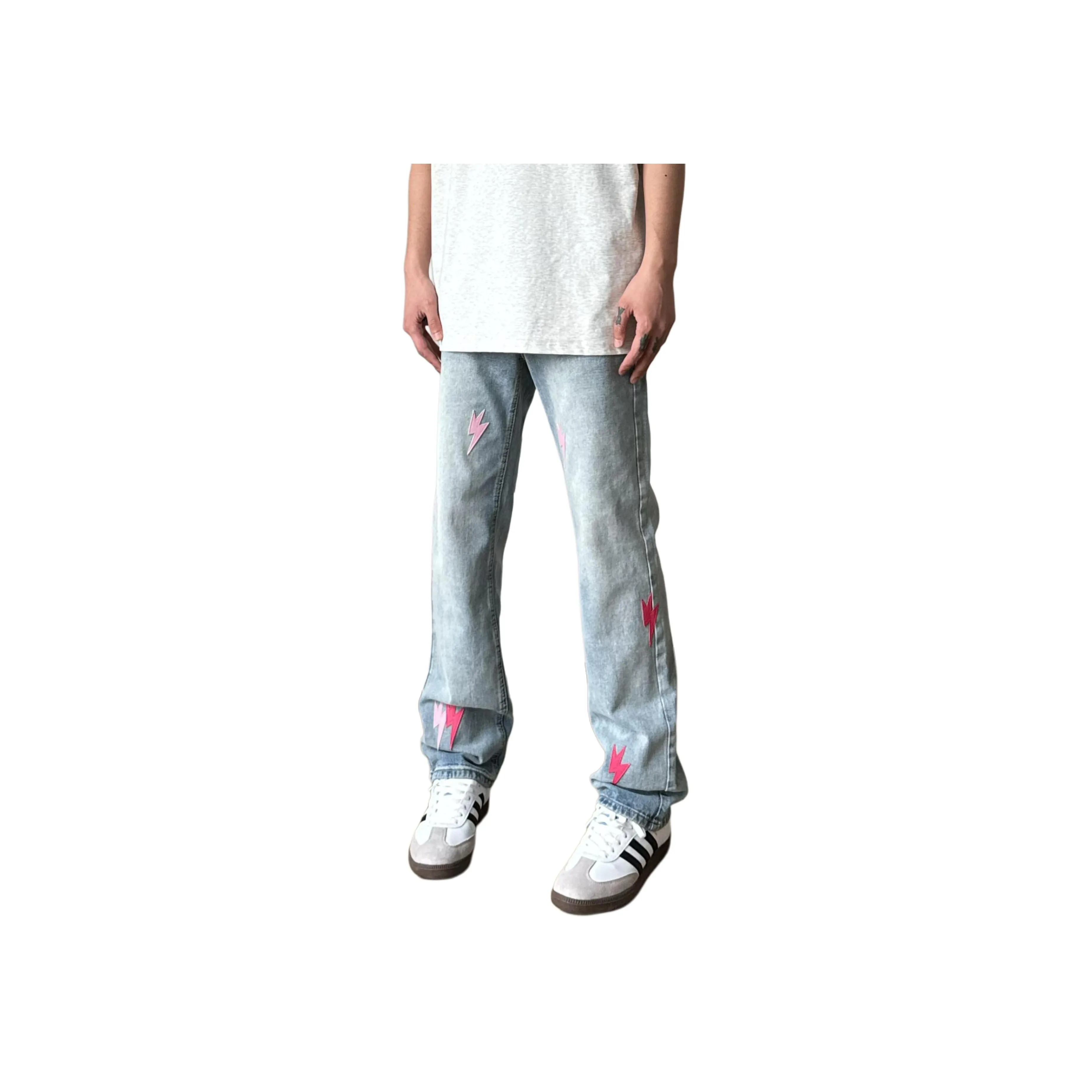 Menglaini Jeans Unisex Blue Pink