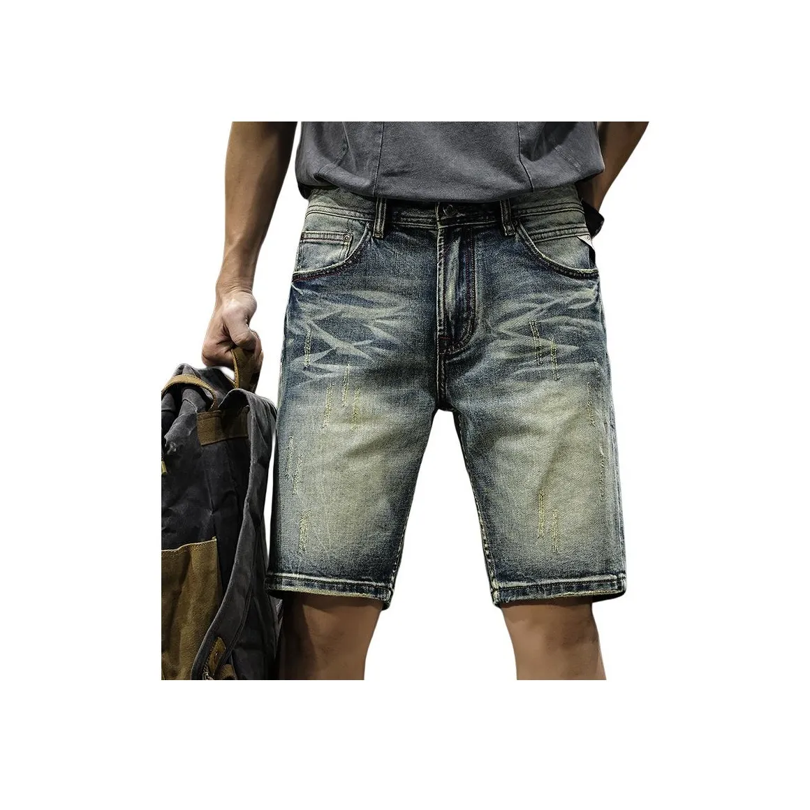 QIANJINNIU Винтажные синие мужские джинсовые шорты